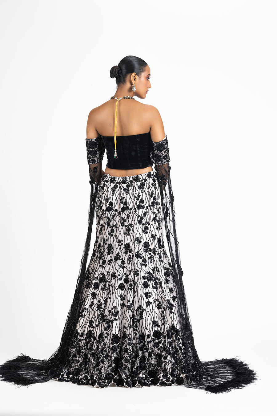 Off White Fishtailed Skirt With Black Corset