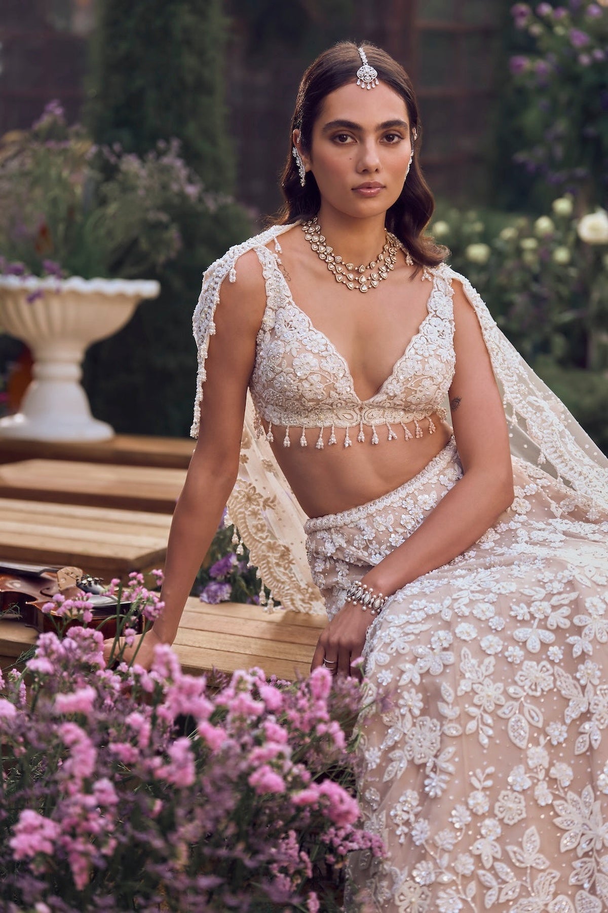 Nude Floral Lehenga Set