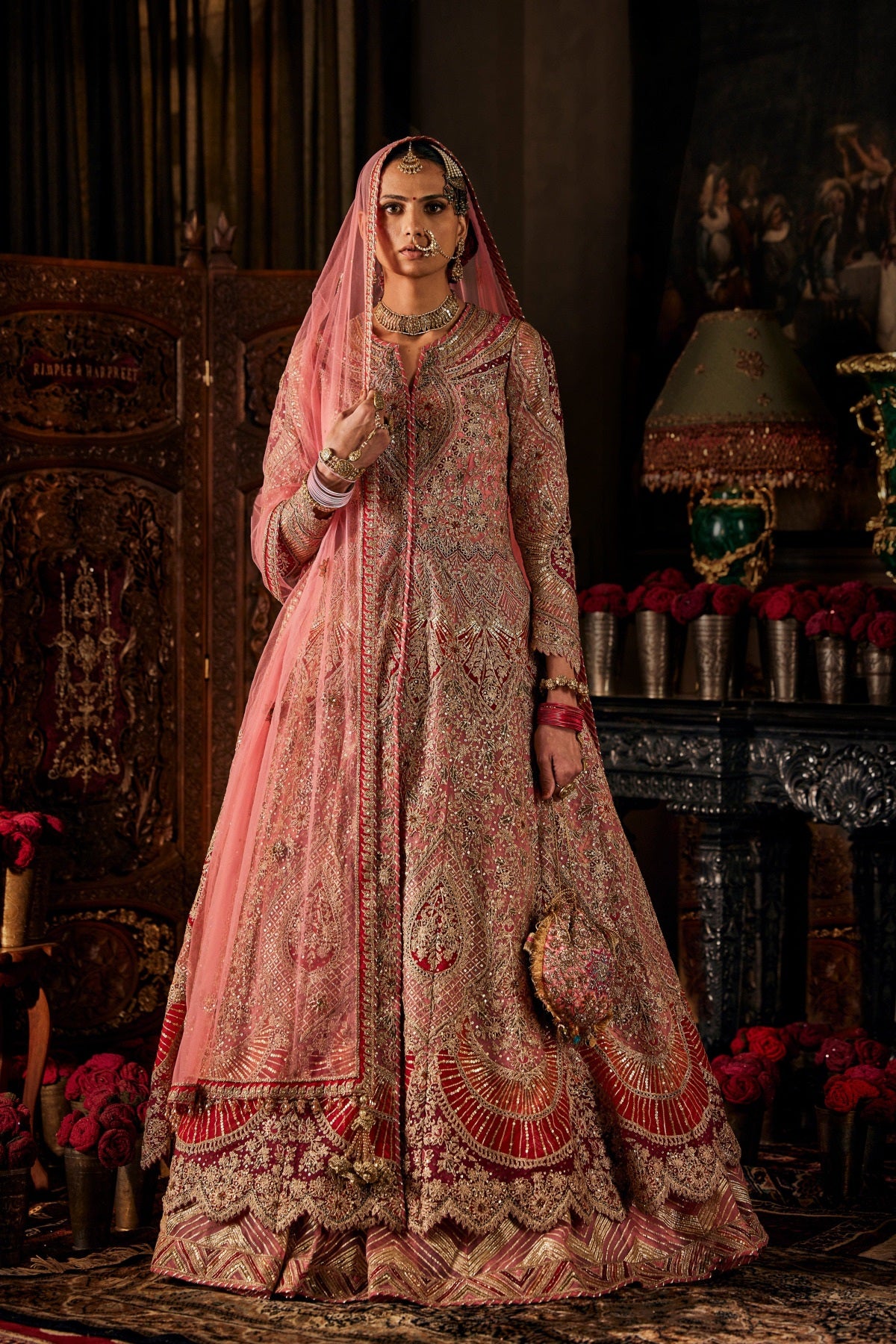 Pink Kalidar Jacket With Skirt