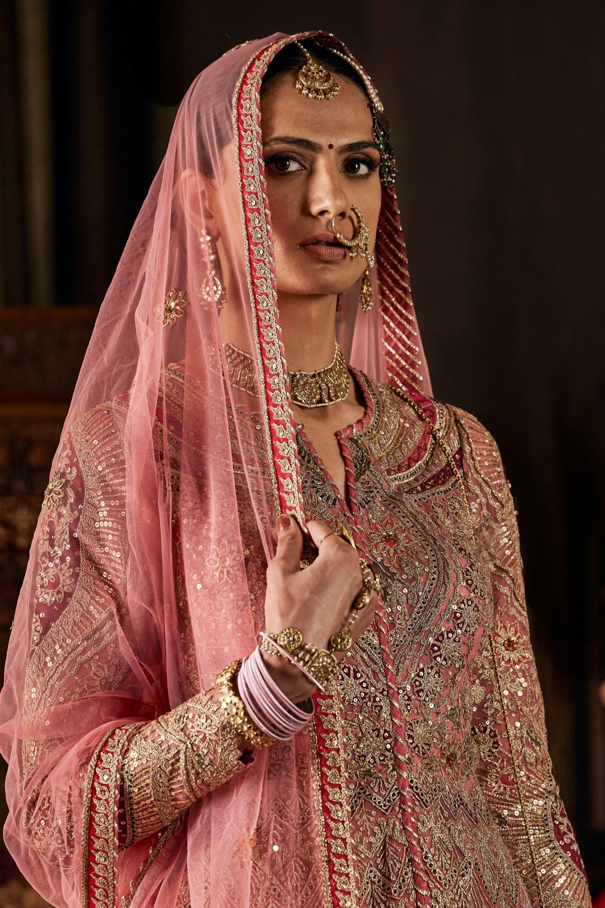 Pink Kalidar Jacket With Skirt
