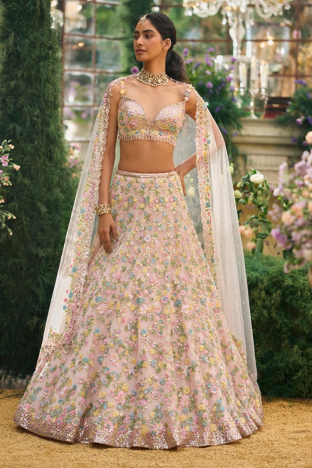 Powder Peach Floral Lehenga Set