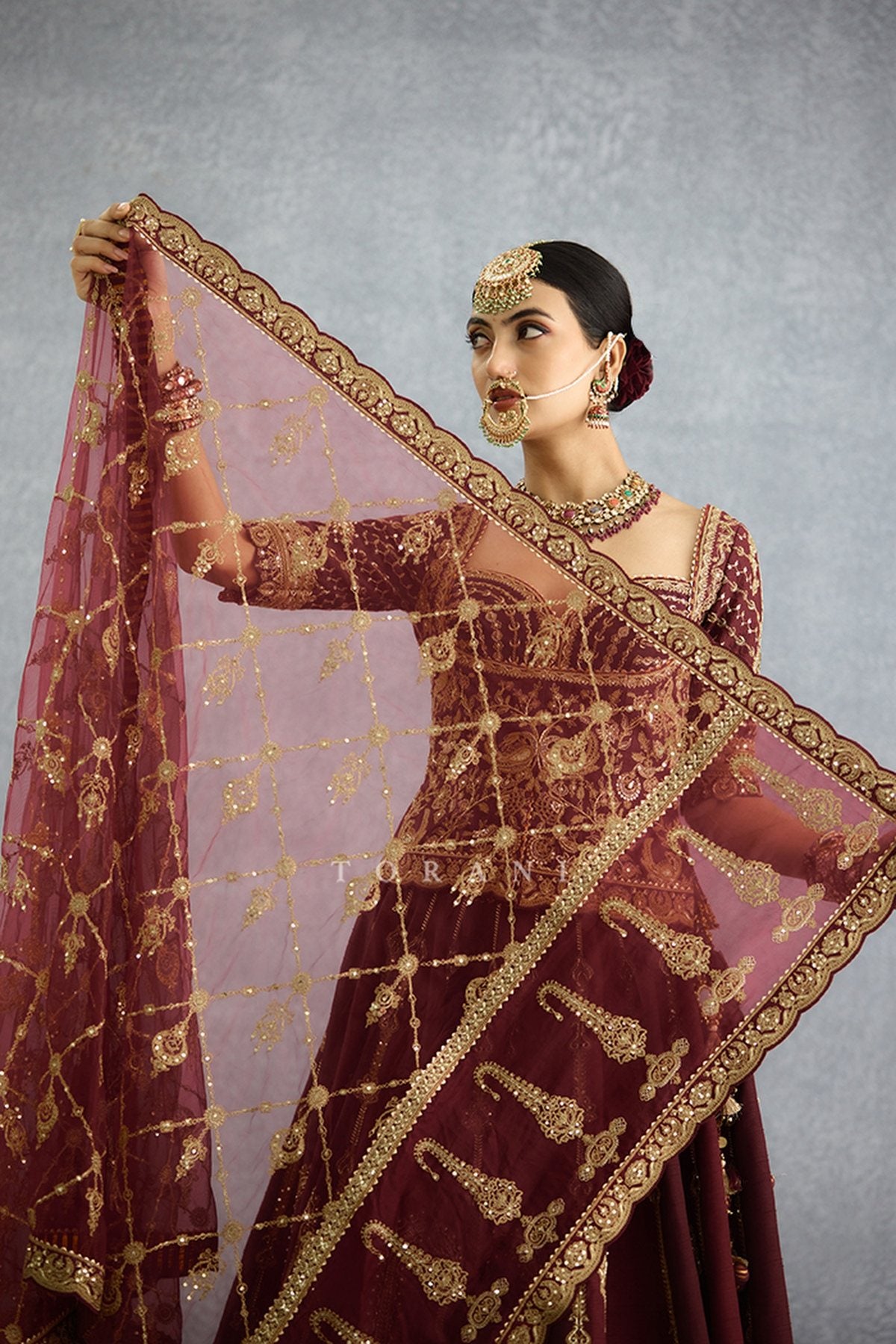 Qarmazi Mazneen Lehenga Set