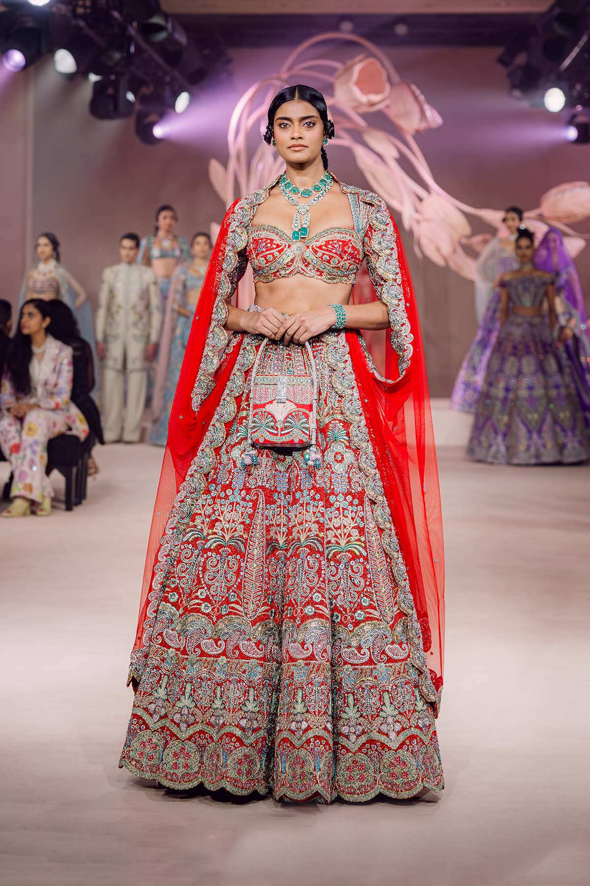 Zohra - Rosewood red mesh Lehenga