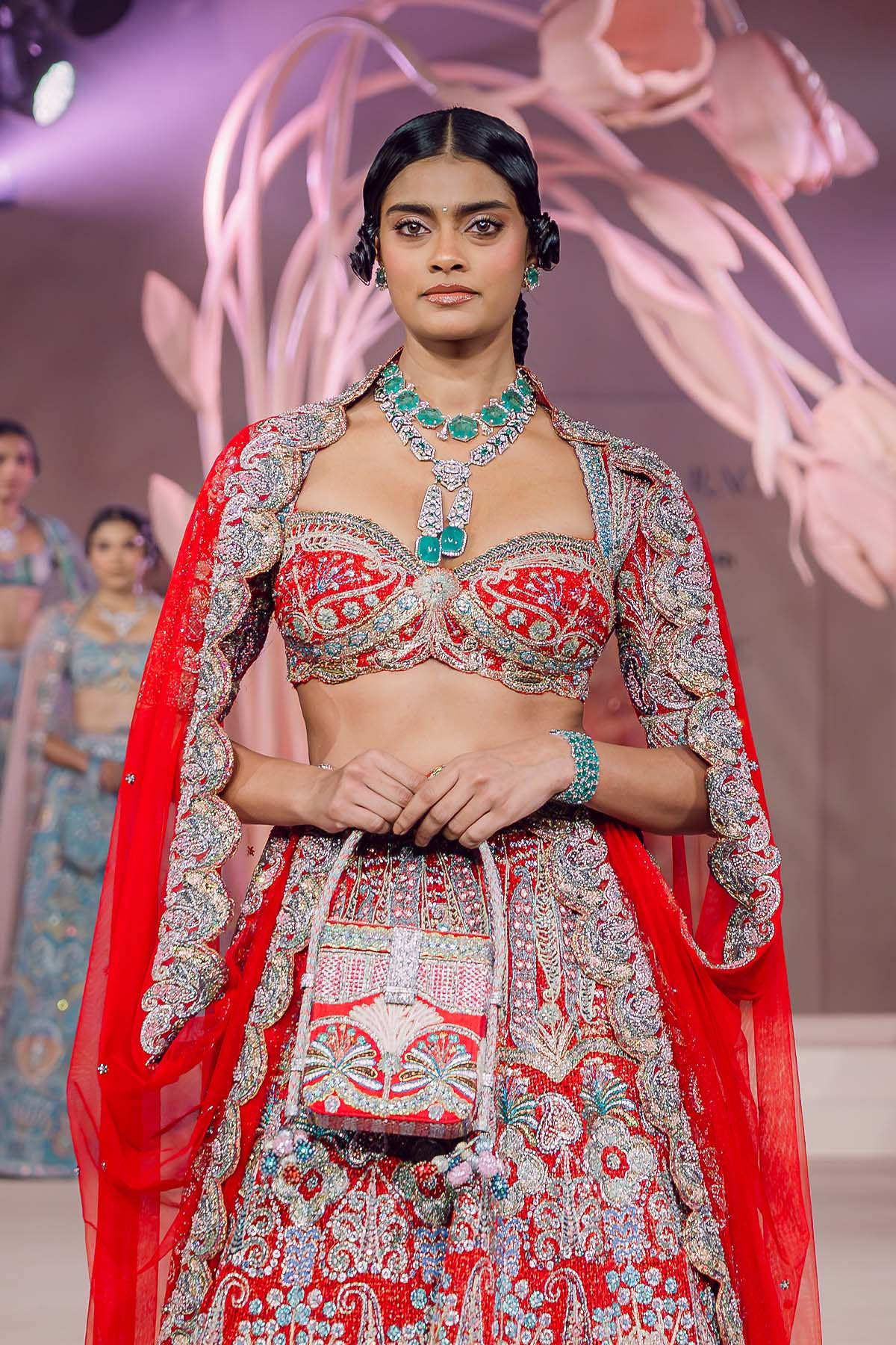 Zohra - Rosewood red mesh Lehenga