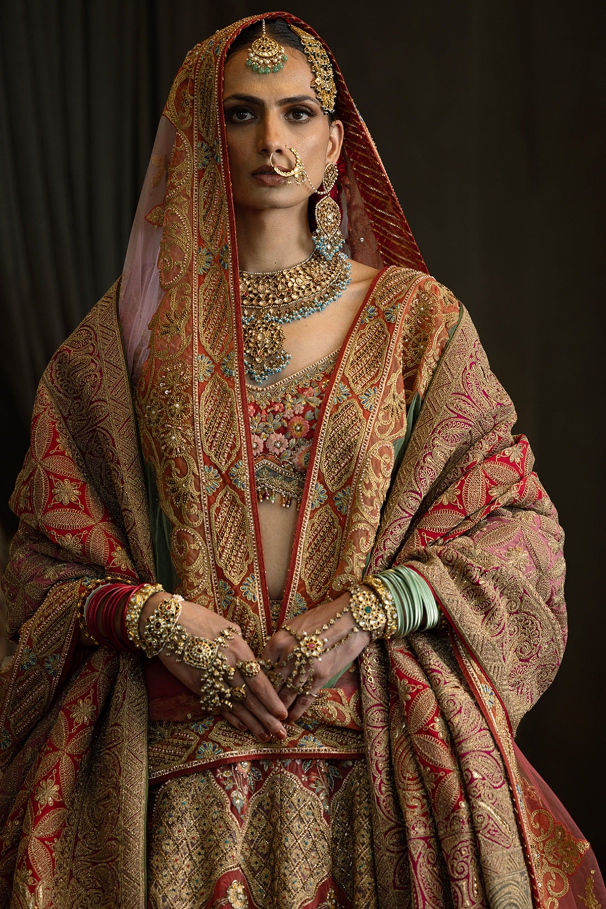 Red Tulle Peacock Lehenga