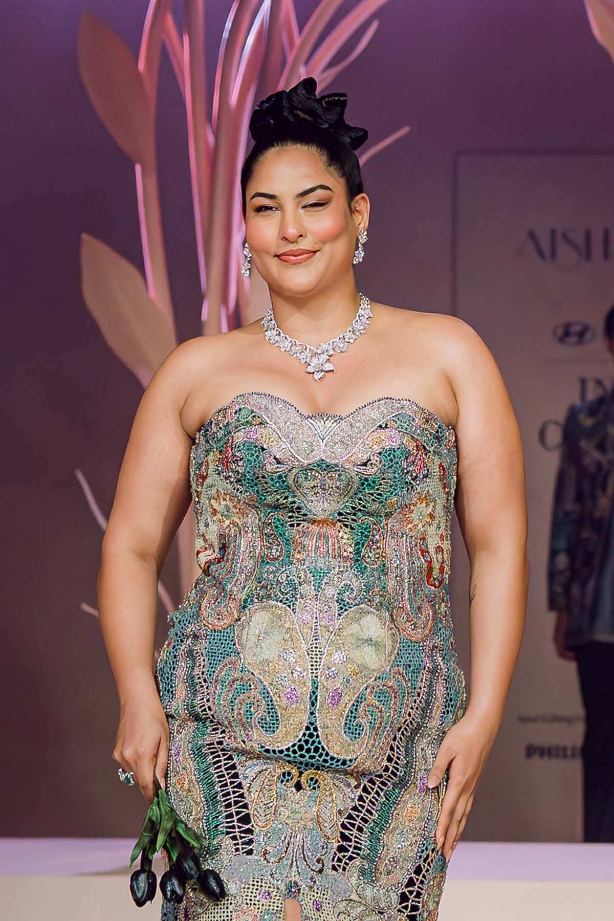 Rhiannon - multicolour mesh jaal gown