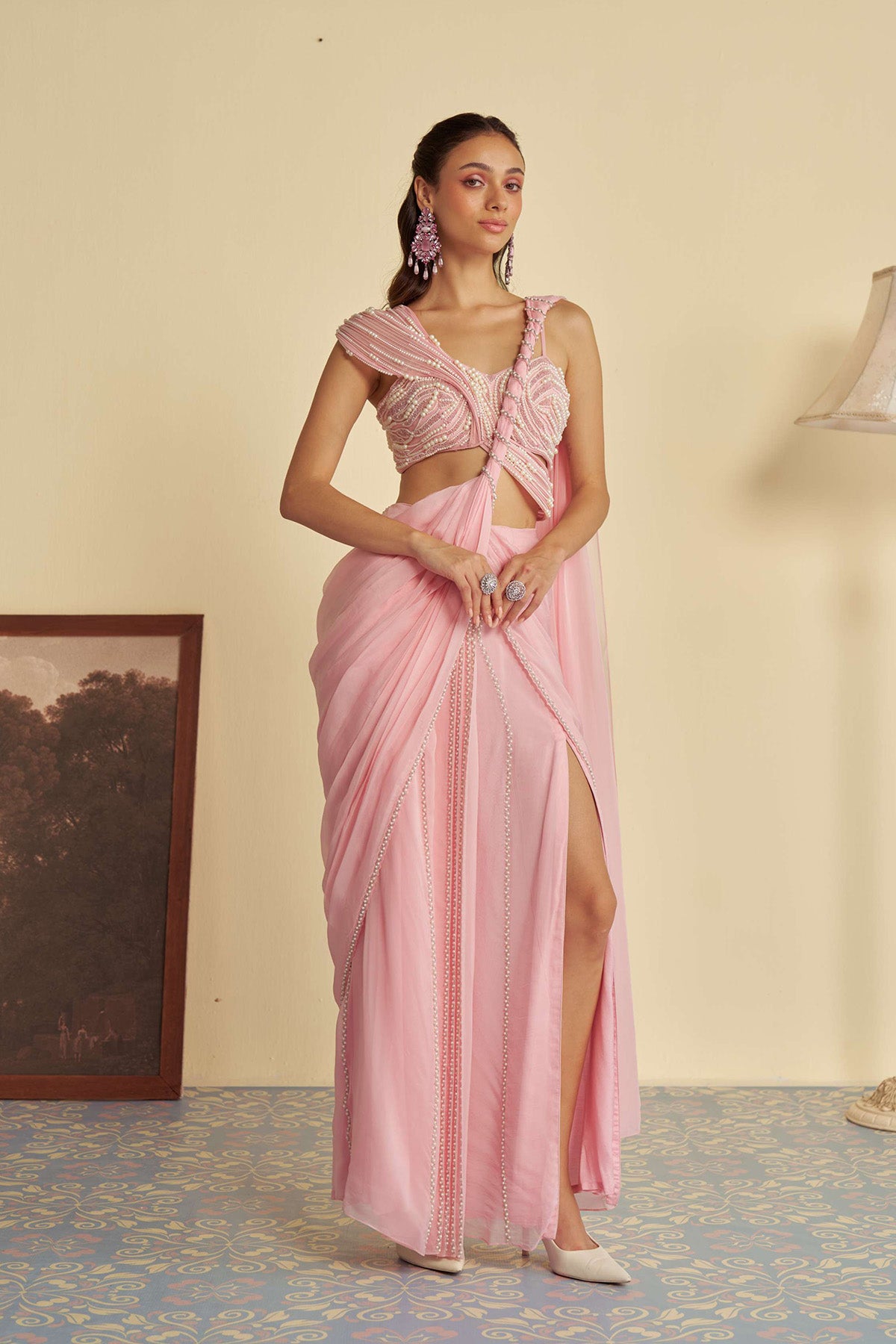 Rosebud drape saree set