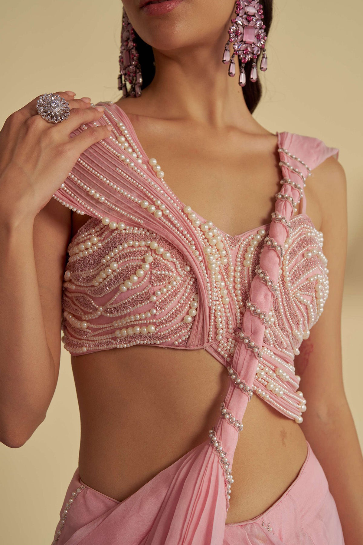 Rosebud drape saree set