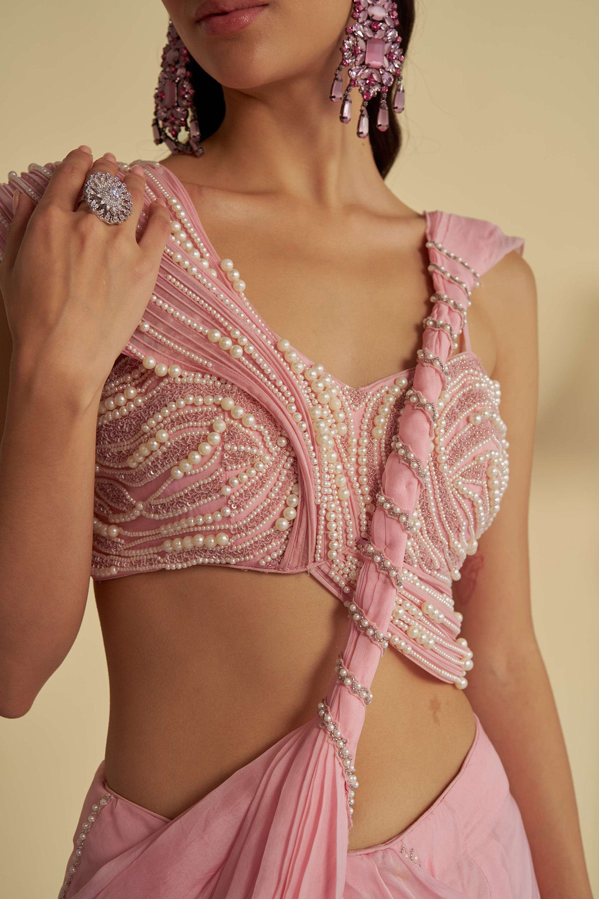 Rosebud drape saree set