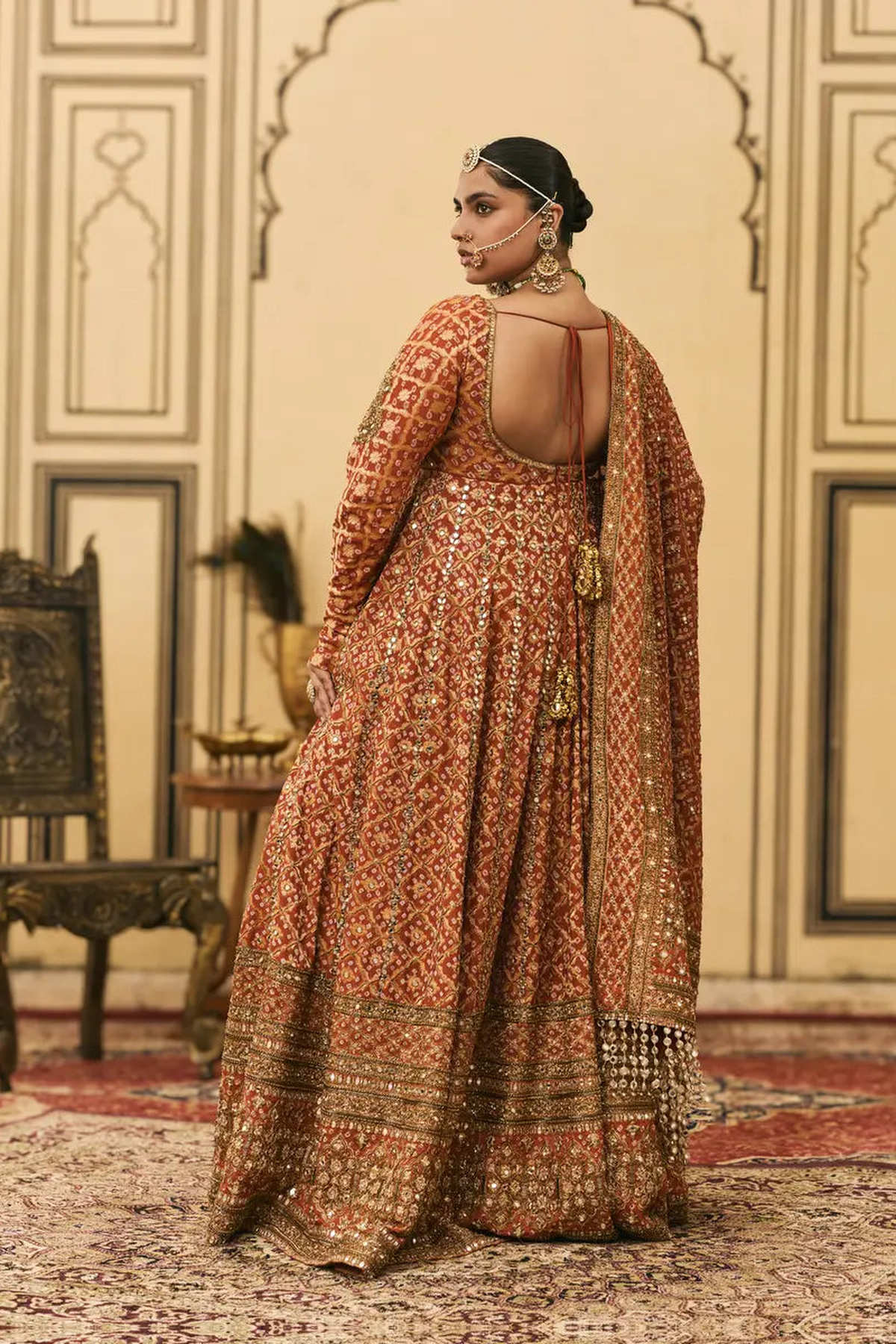 Rust Bandhani Anarkali Set