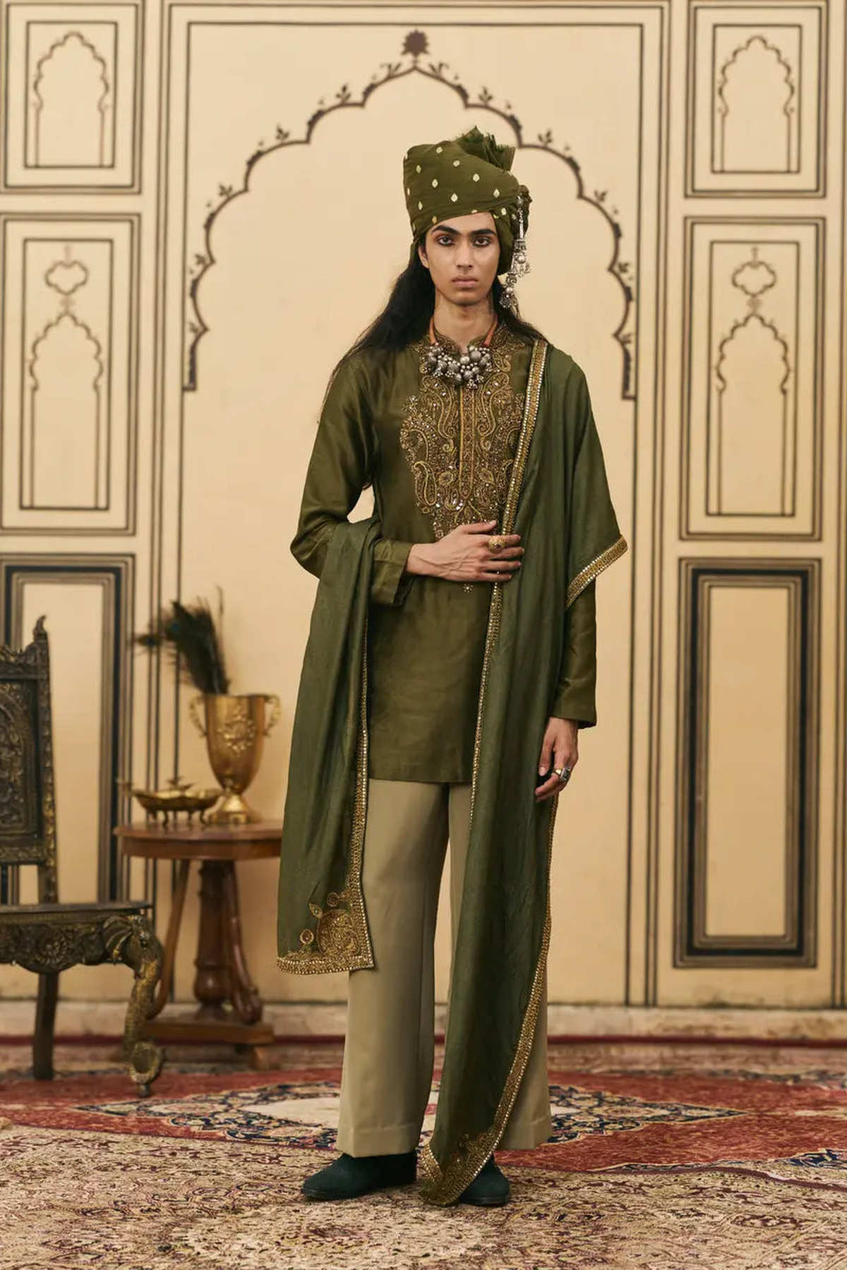 Sabz Chanderi Kurta Set