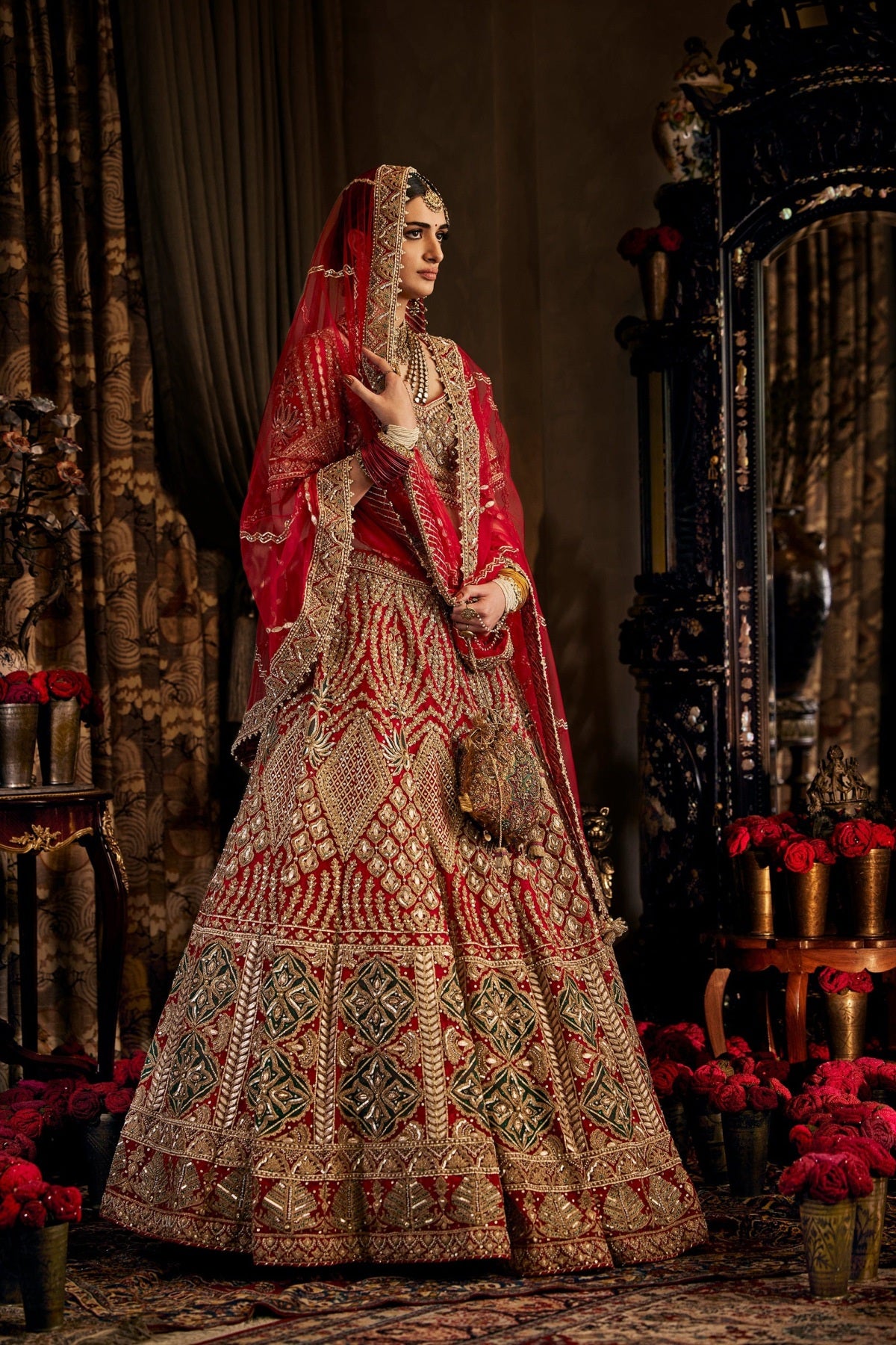 Scarlet Red Tulle Lehenga