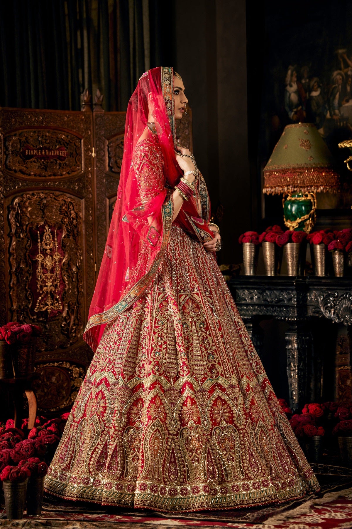 Scarlet Red Tulle Lehenga
