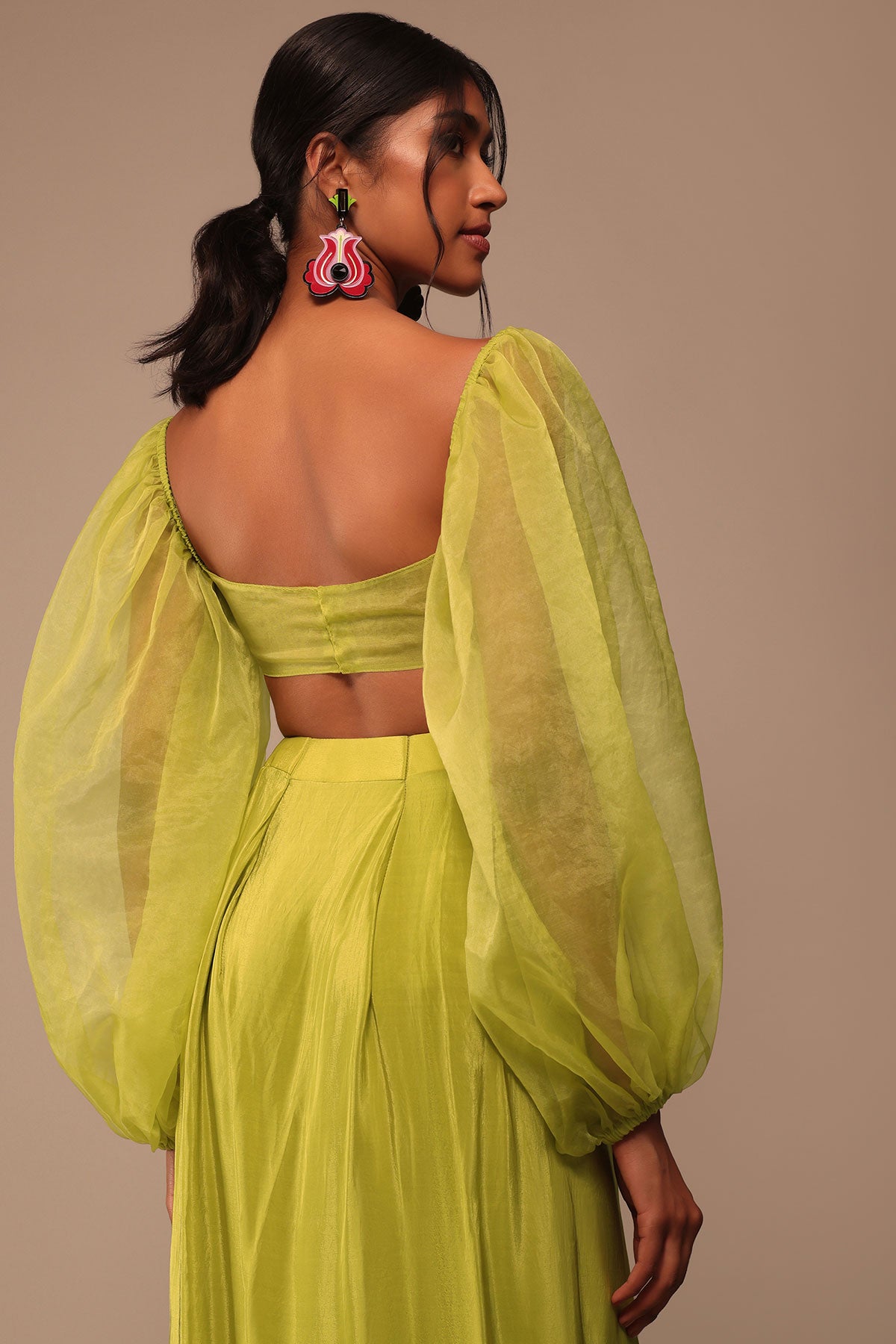 Mustard Yellow Saree With Bishop Sleeve Blouse And Hand Worked Belt