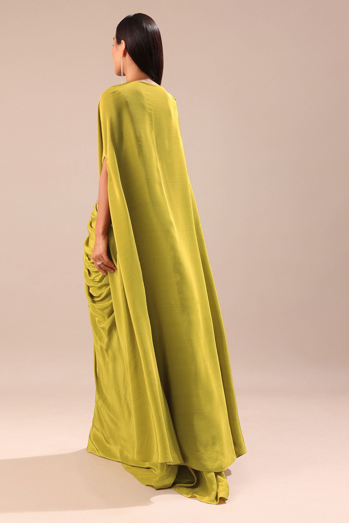 Lime Green Dhoti With Embroidered Blouse And Cape