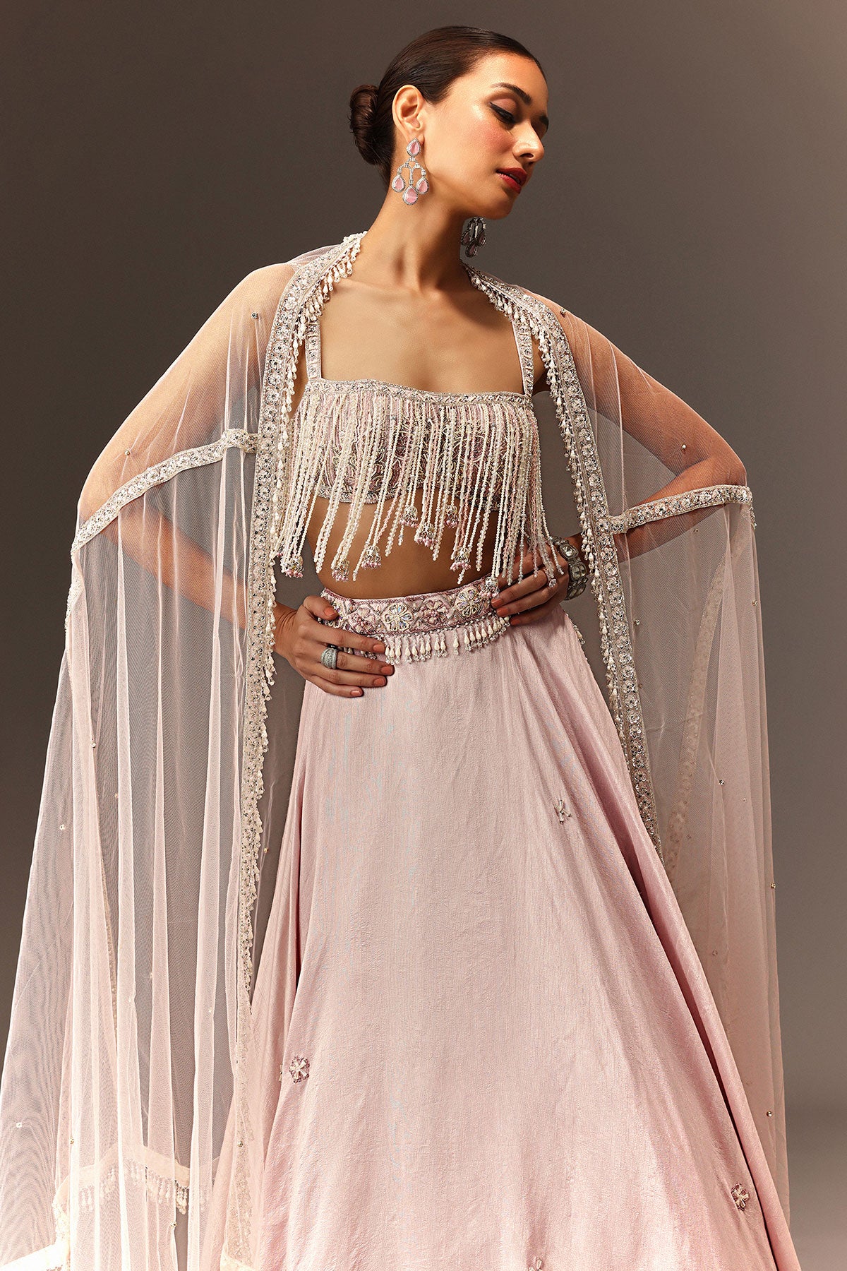 Lilac Lehenga And Stone Embellished Blouse With Dupatta