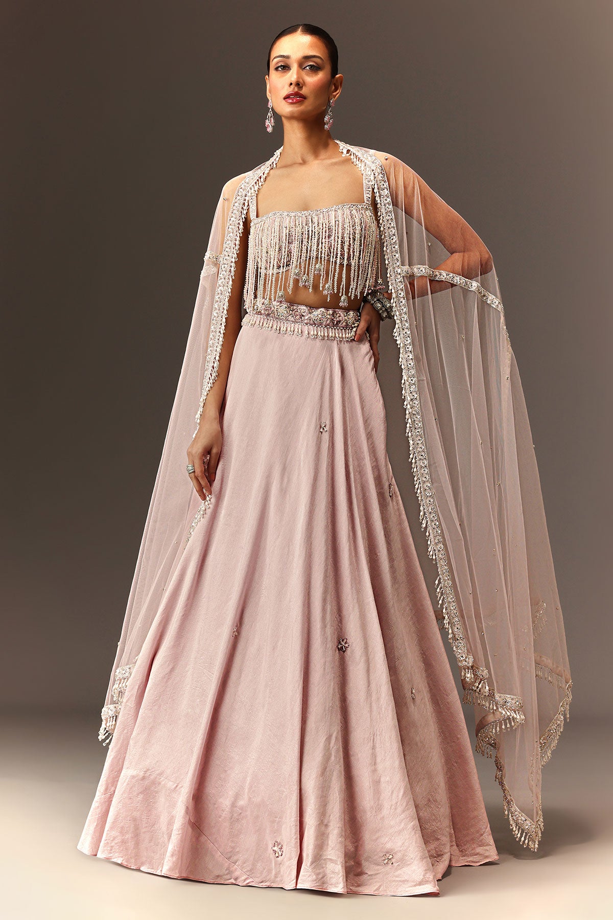 Lilac Lehenga And Stone Embellished Blouse With Dupatta
