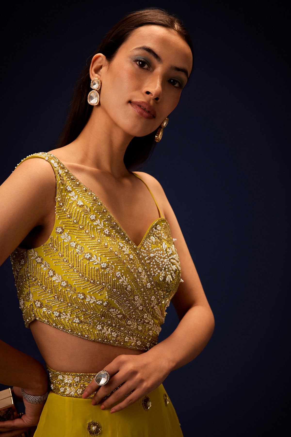 Sunglow Mustard Hand Embroidered Double Layer Frill Jumpsuit