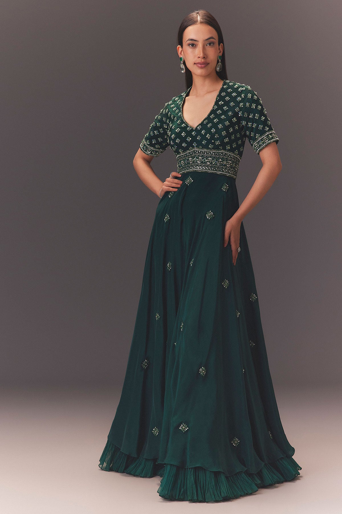 Forest Greenhand Embroidered Double Layer Jumpsuit