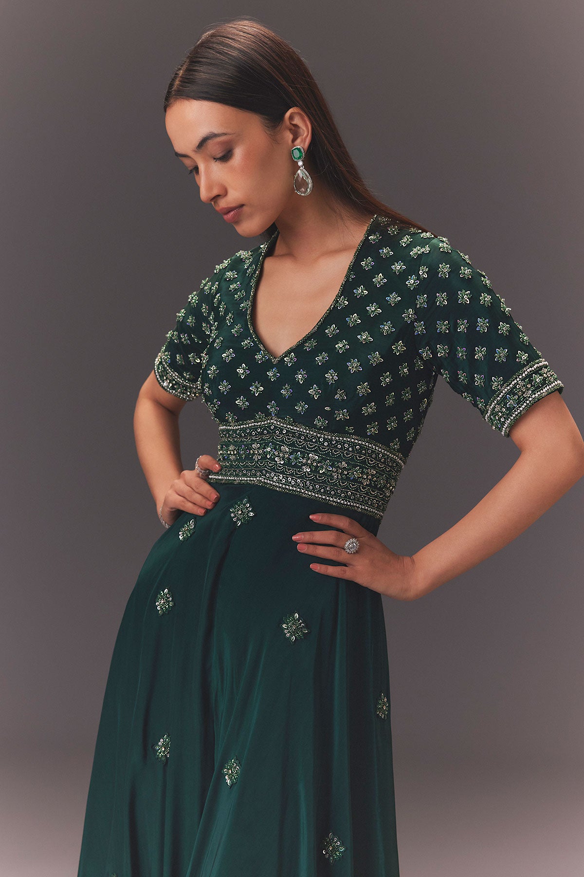 Forest Greenhand Embroidered Double Layer Jumpsuit
