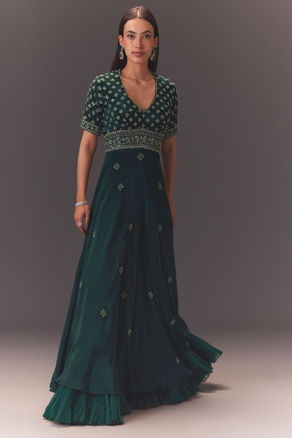 Forest Greenhand Embroidered Double Layer Jumpsuit