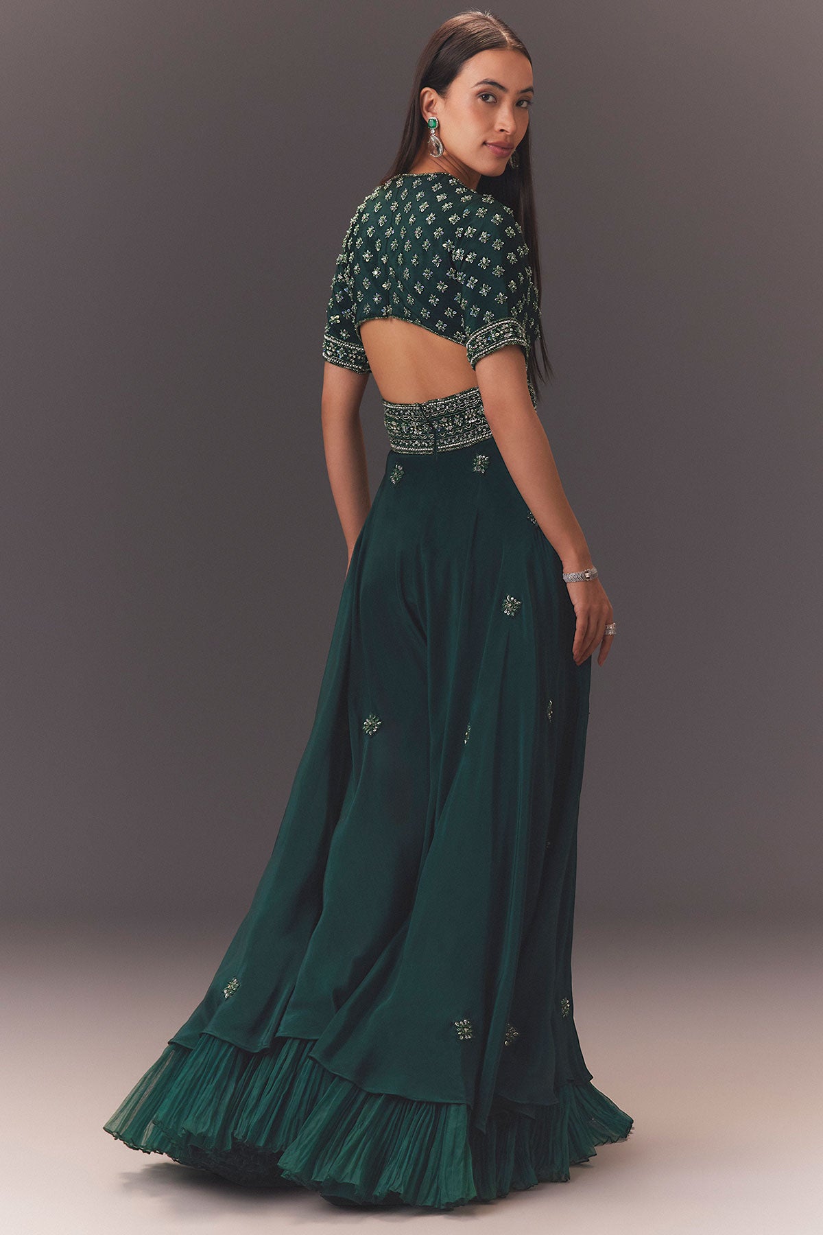 Forest Greenhand Embroidered Double Layer Jumpsuit
