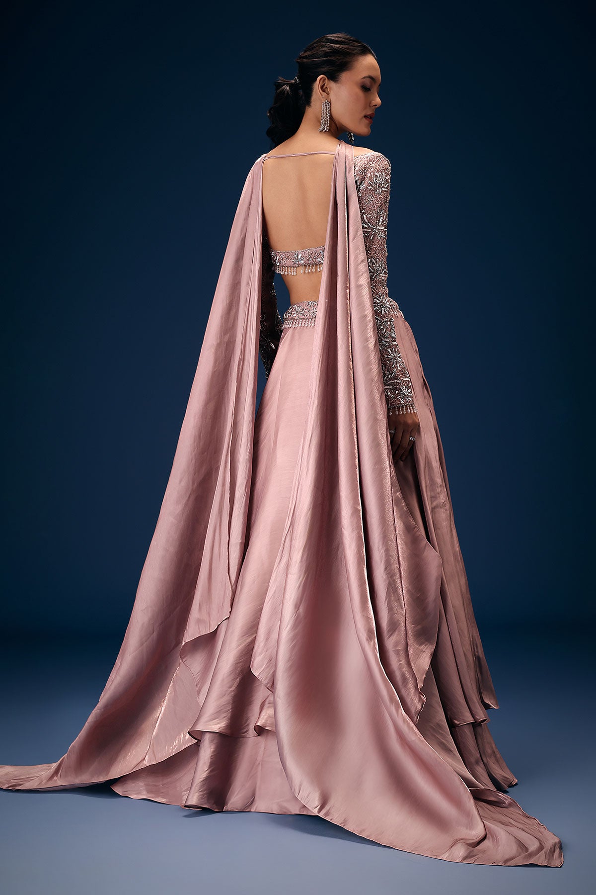 Onion Pink Embroidered Blouse With Lehenga And Choker Dupatta