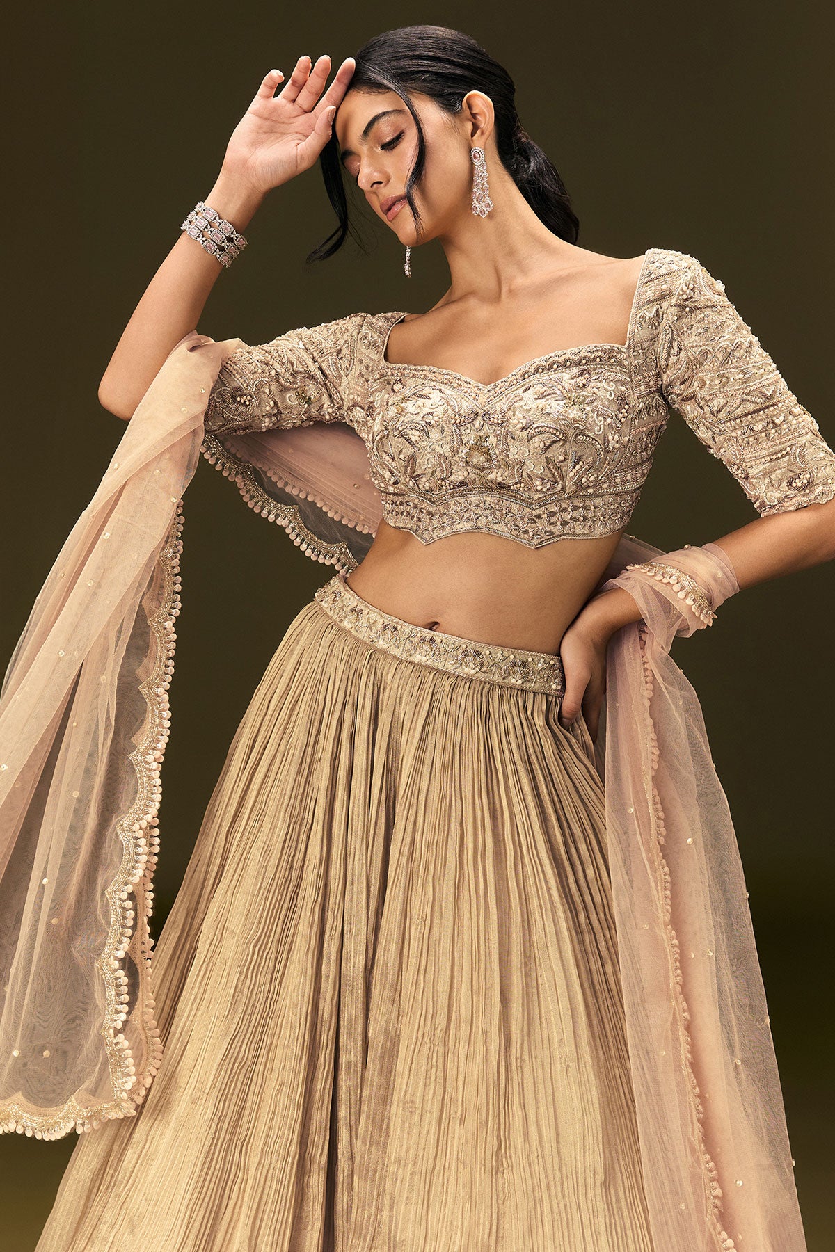 Light Peach Banarasi Silk Lehenga Dupatta With Embroidered Blouse