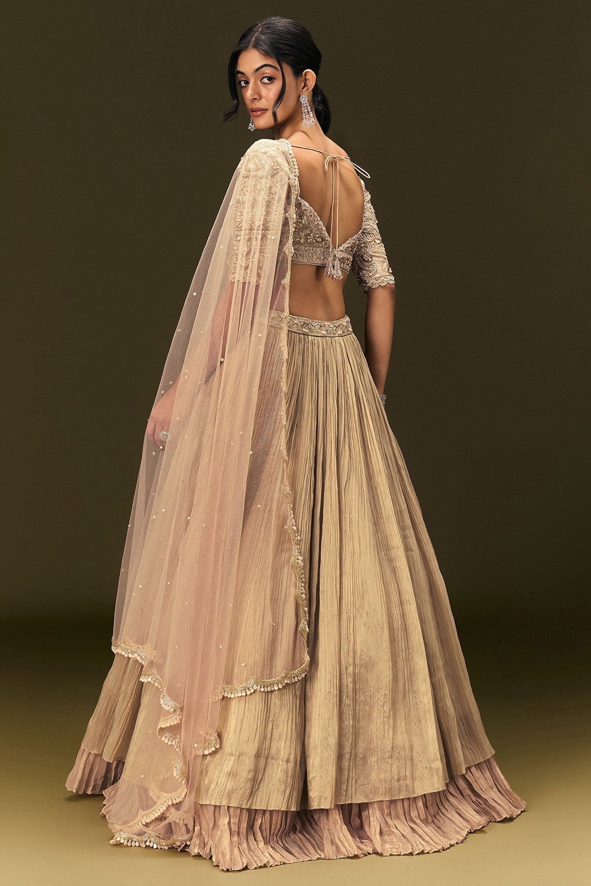 Light Peach Banarasi Silk Lehenga Dupatta With Embroidered Blouse