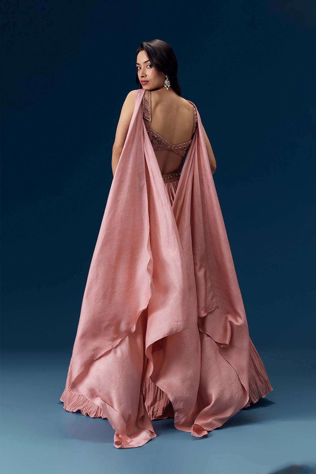 Pink Ruched Bridesmaid Lehega with Choker Dupatta