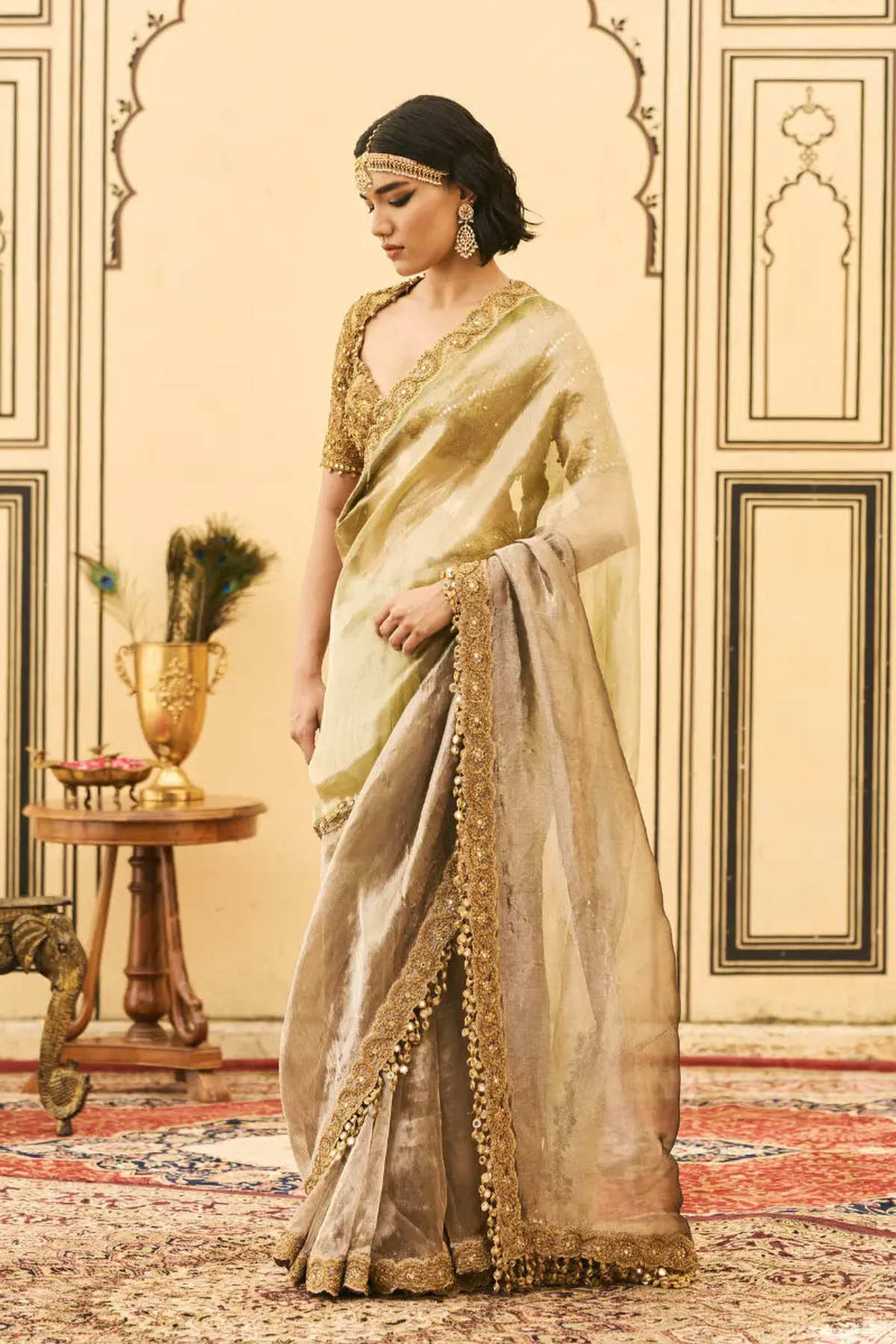 Shyama Tissue Zardosi Saree Set