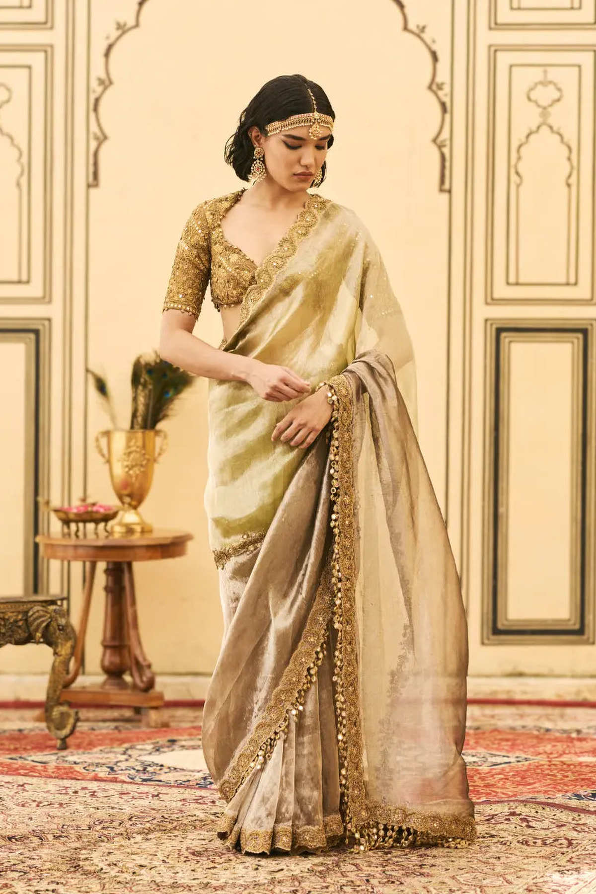 Shyama Tissue Zardosi Saree Set