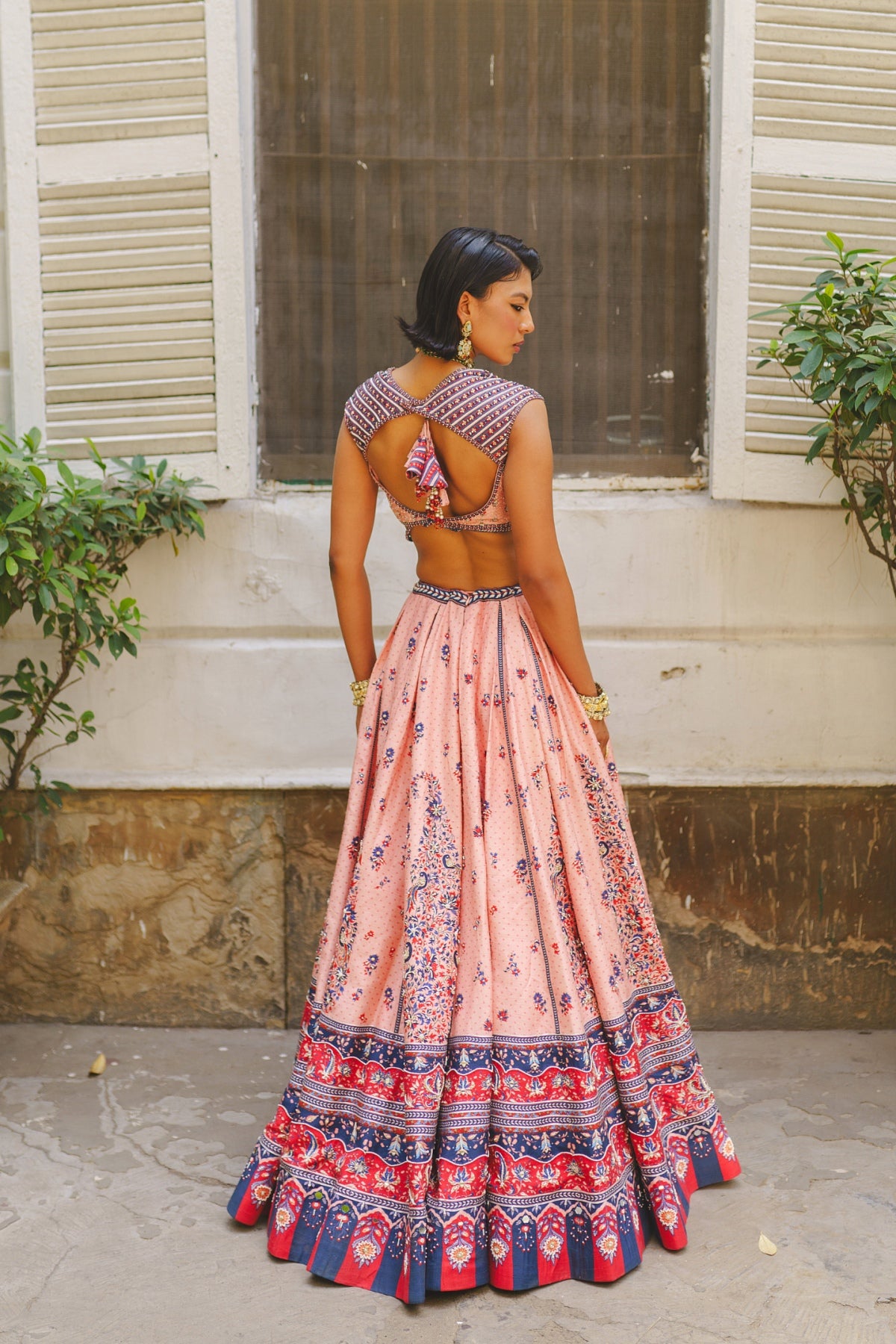 Soft pink bandhani lehenga set