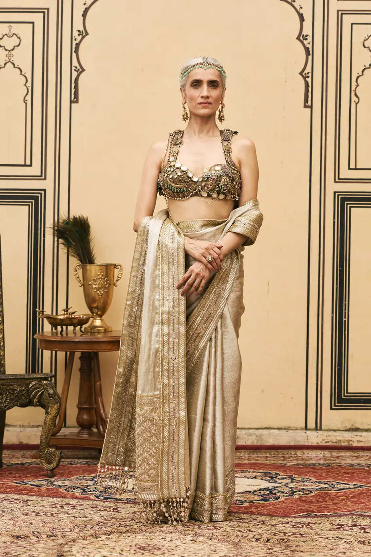Swarnim Tissue Brocade Metal Saree Set