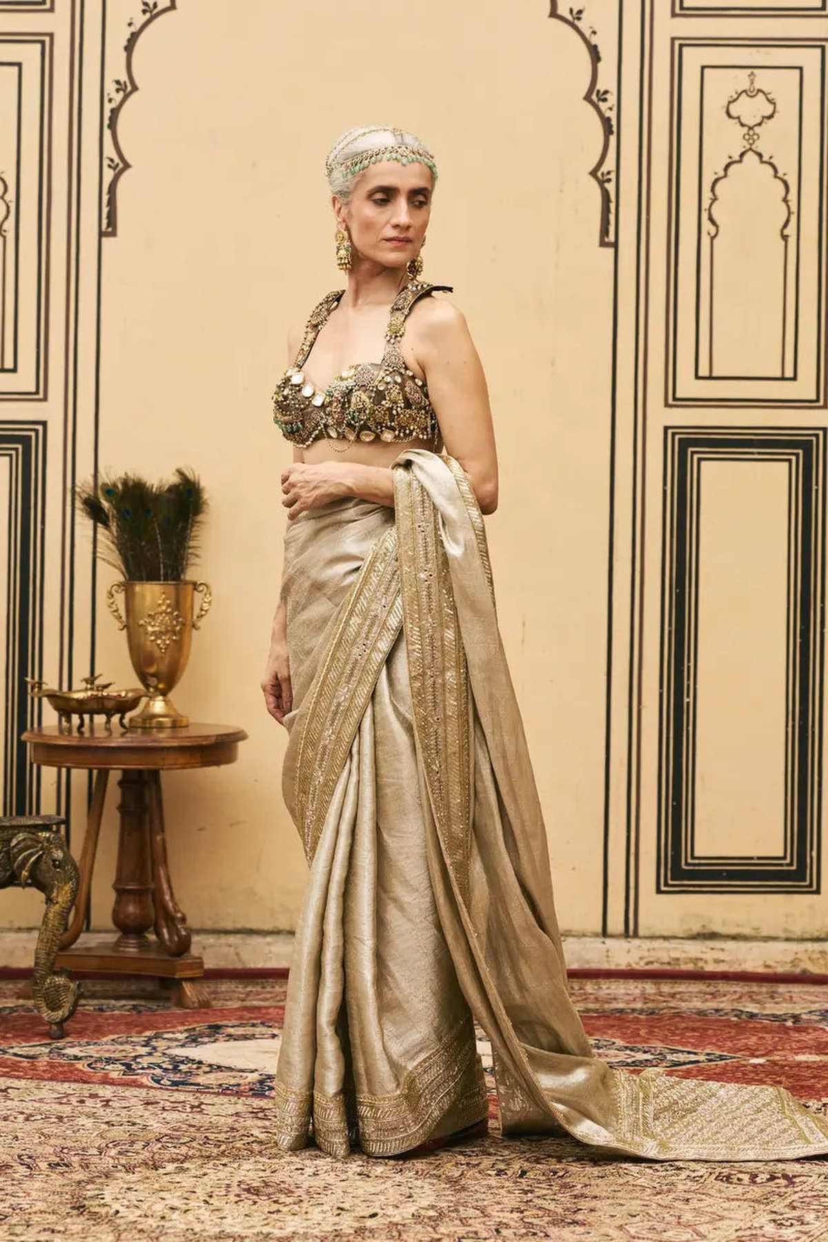 Swarnim Tissue Brocade Metal Saree Set