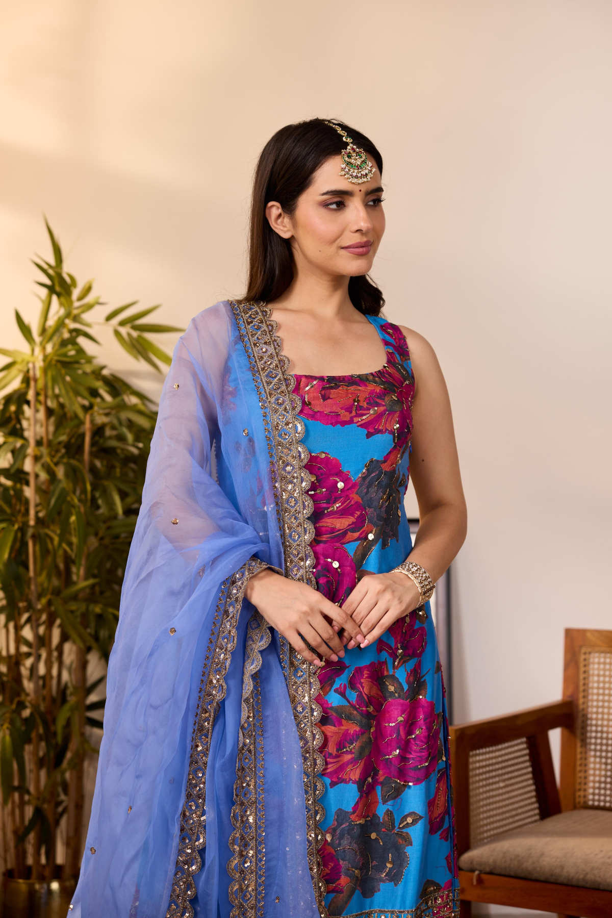 TURQUISE CHIFFON FLORAL KURTI