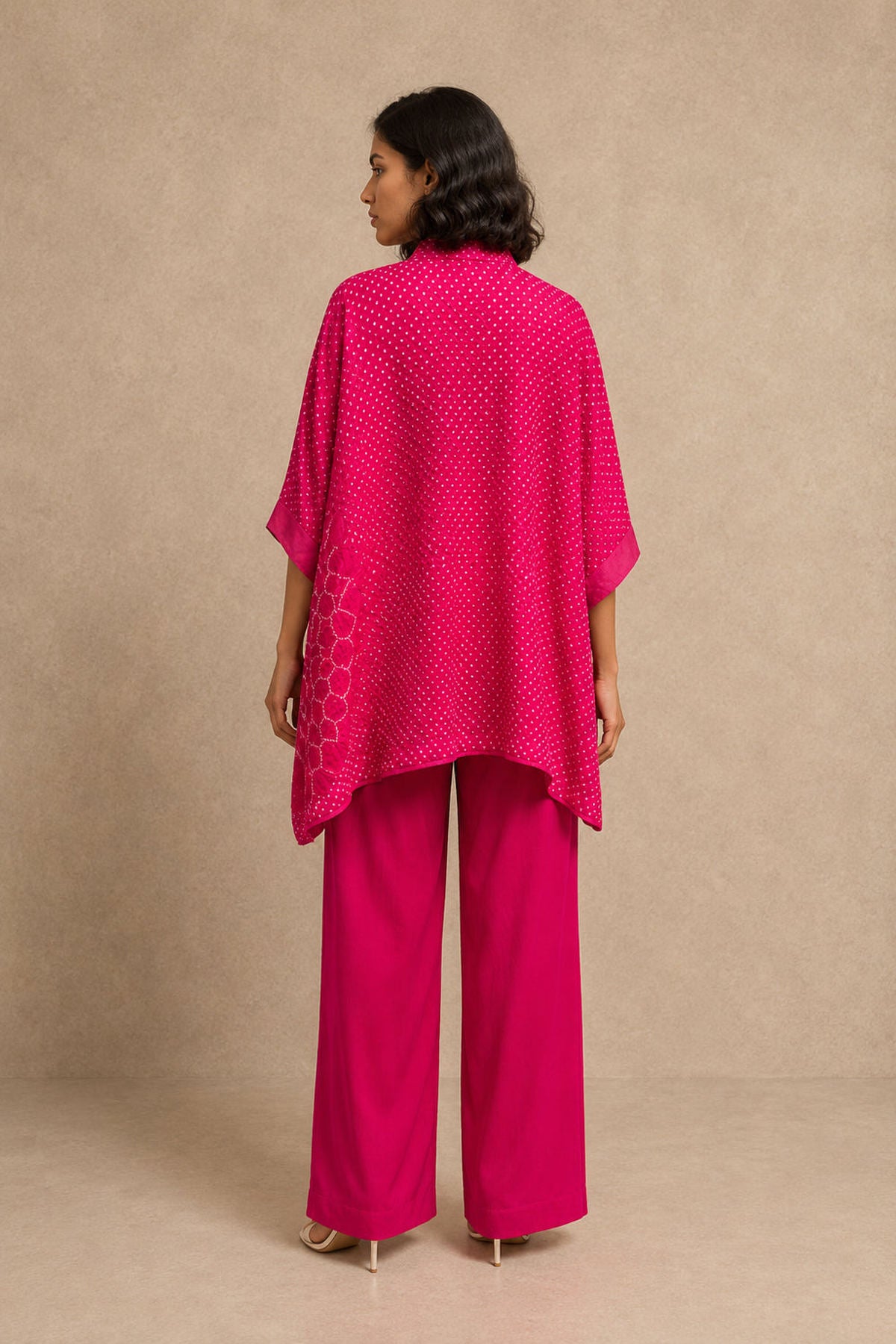 Silk Rai Bandhani Slit Neck Oversize Top