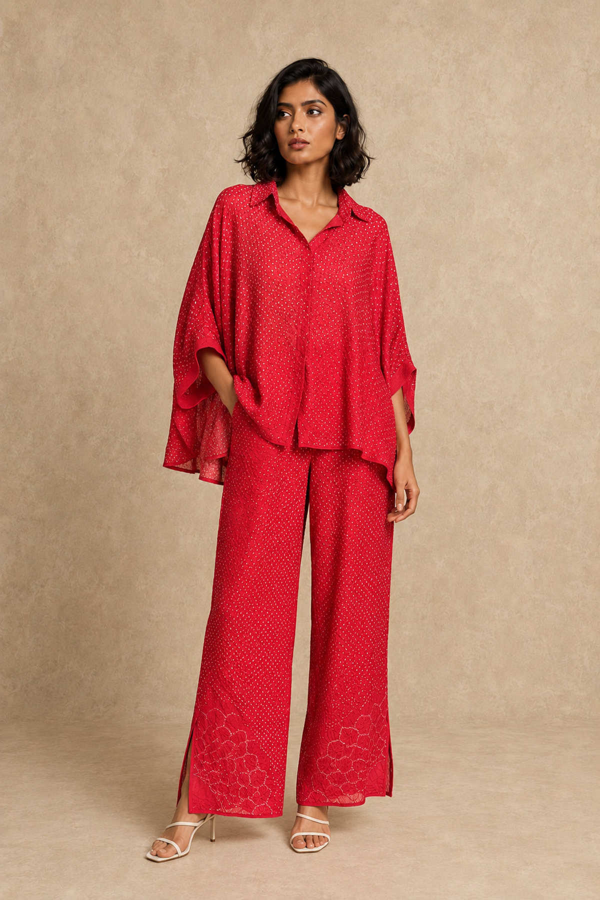 Rai Bandhani Band Collar Cape Top