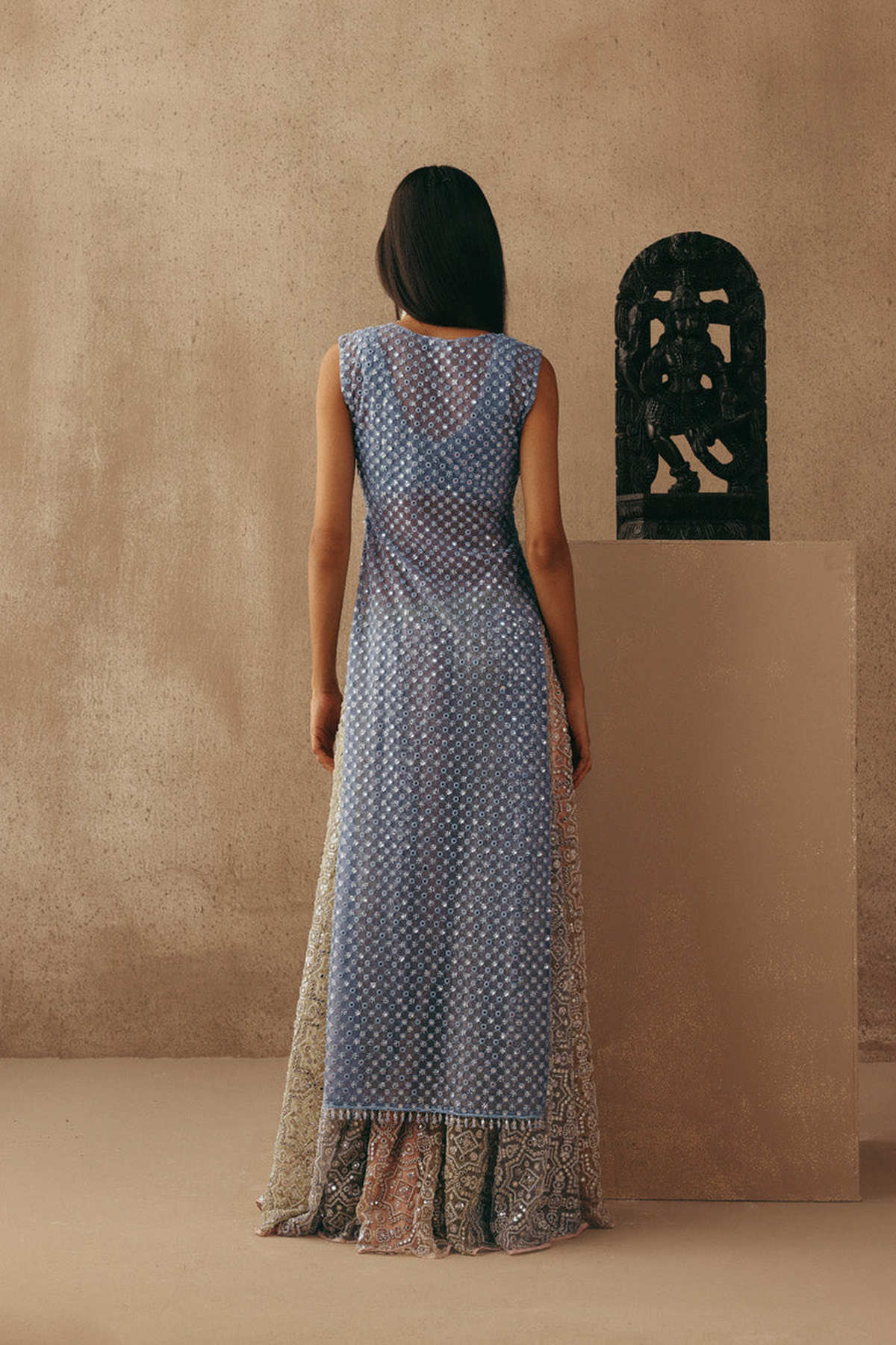 Mirrorwork Sharara Lehenga with Sleeveless Blouse and Slip On Jacket