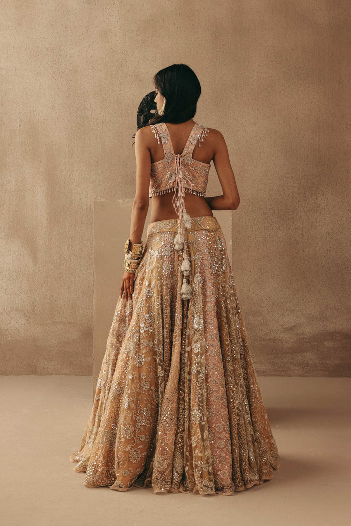 Multicolour Mirrorwork Lehenga with Corset and Dupatta