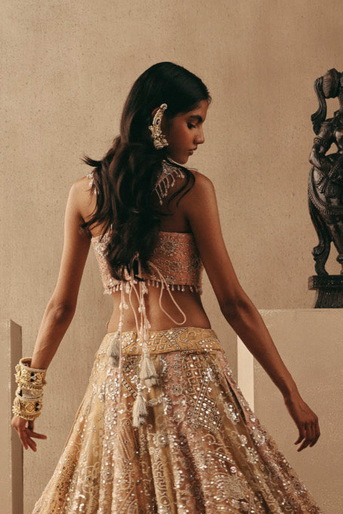Multicolour Mirrorwork Lehenga with Corset and Dupatta