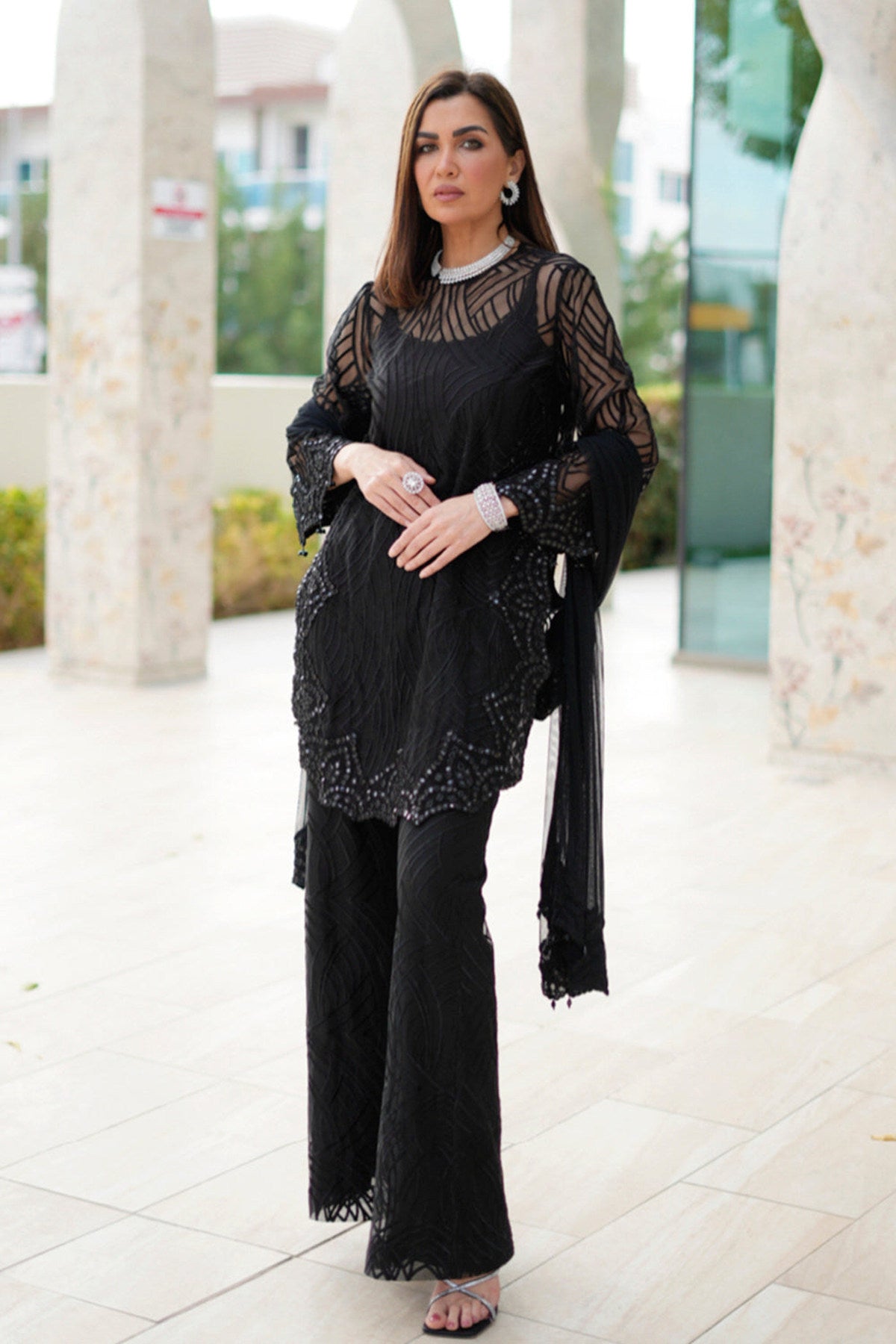 Applique Kurta With Flared Rounded Sleeves