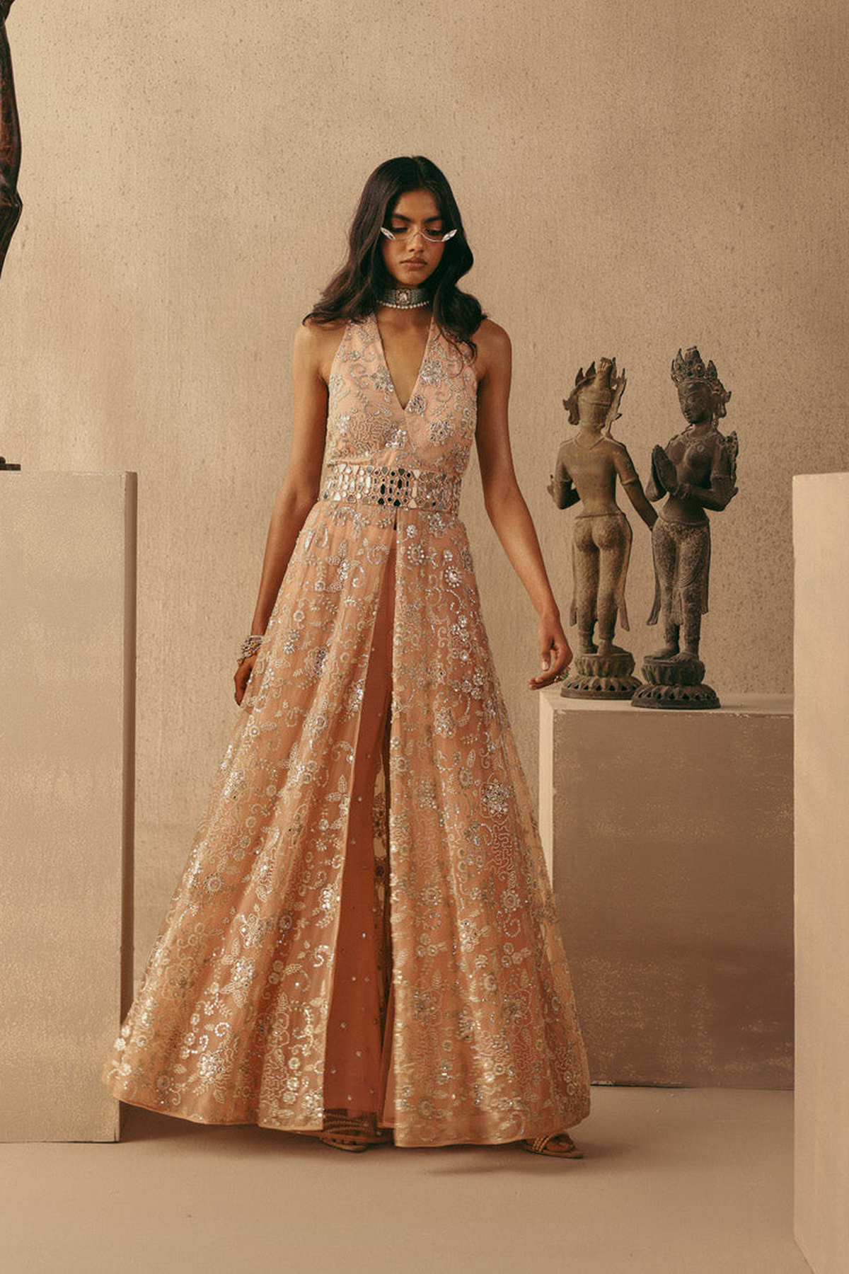 Mirrorwork Halter Neck Dress