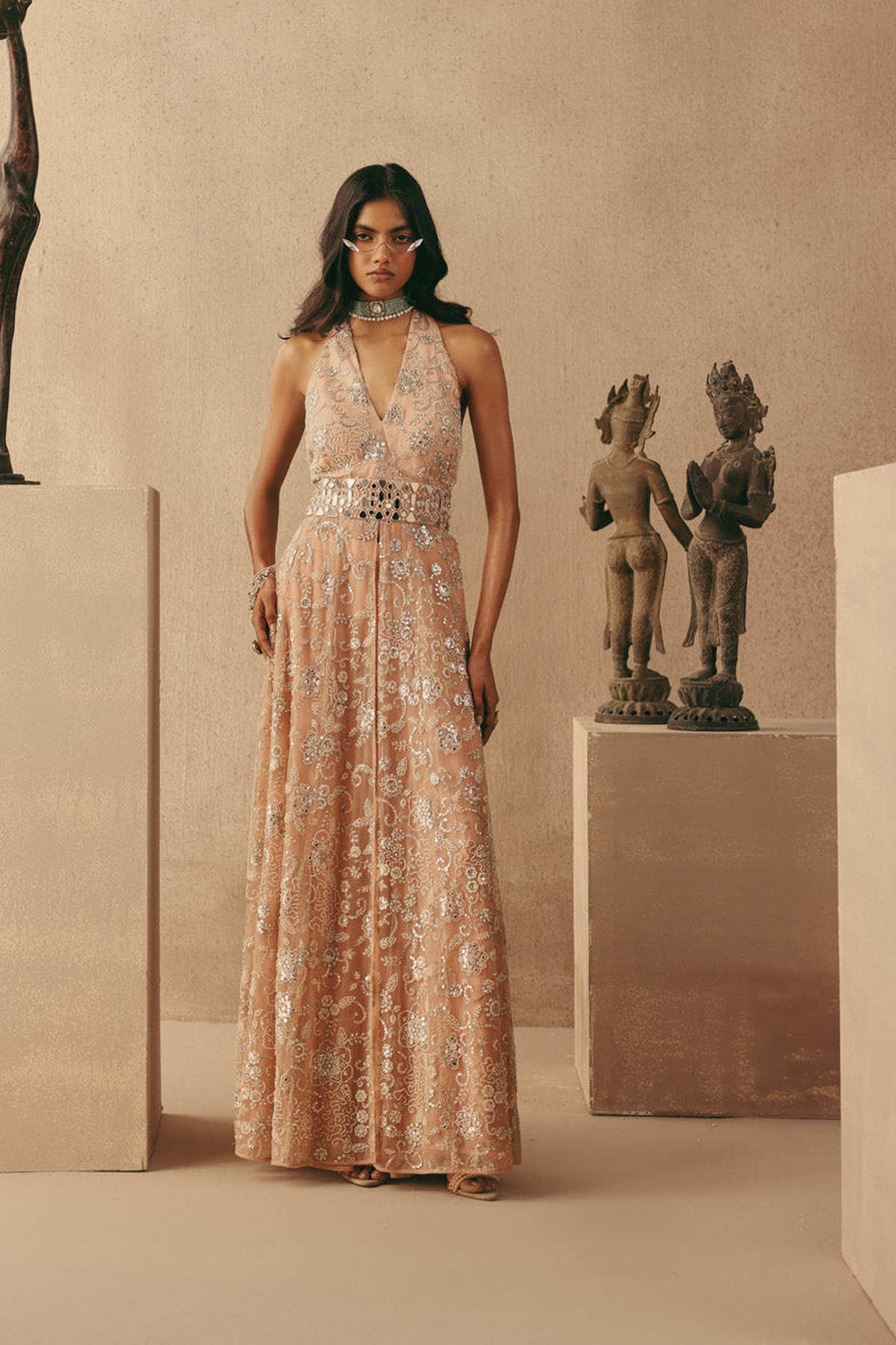 Mirrorwork Halter Neck Dress