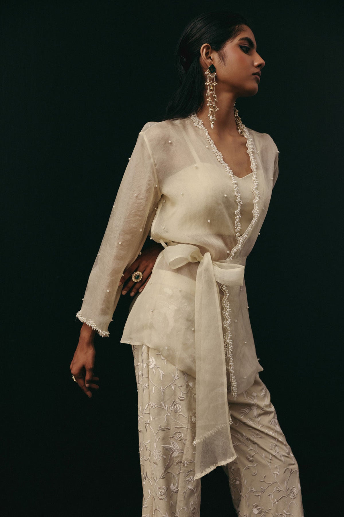 Organza overlay belt jacket