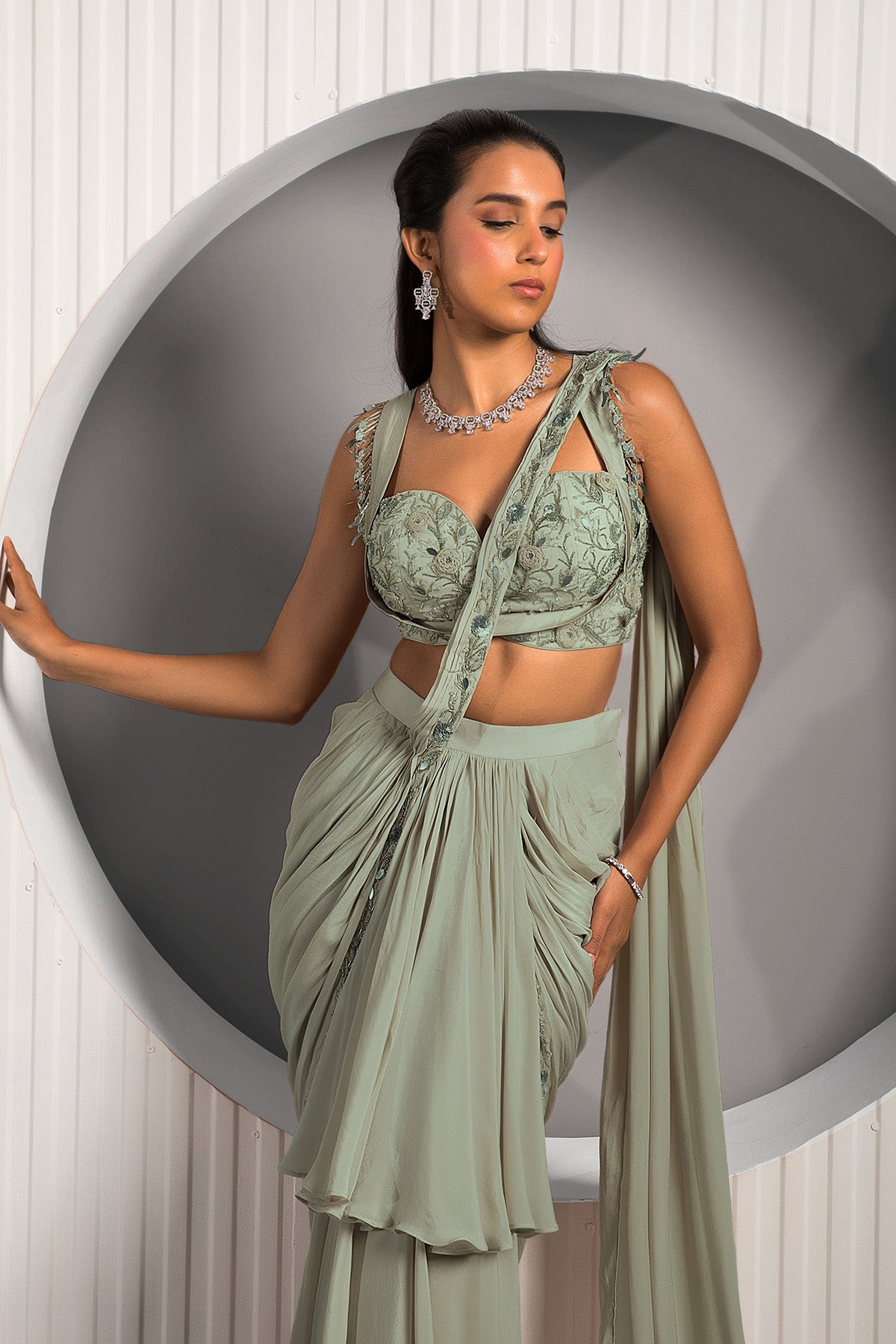 Light Olive Green Saree