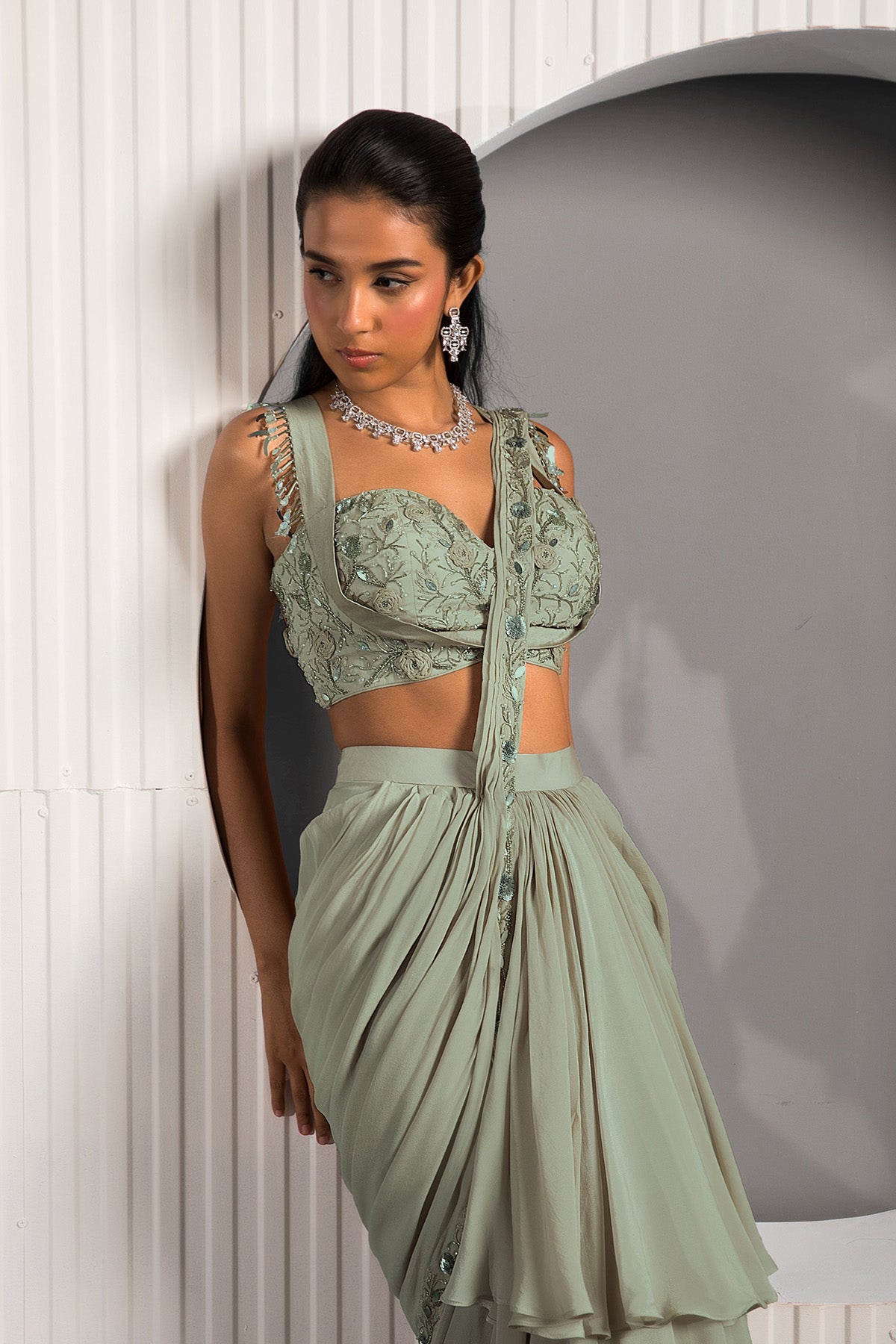 Light Olive Green Saree