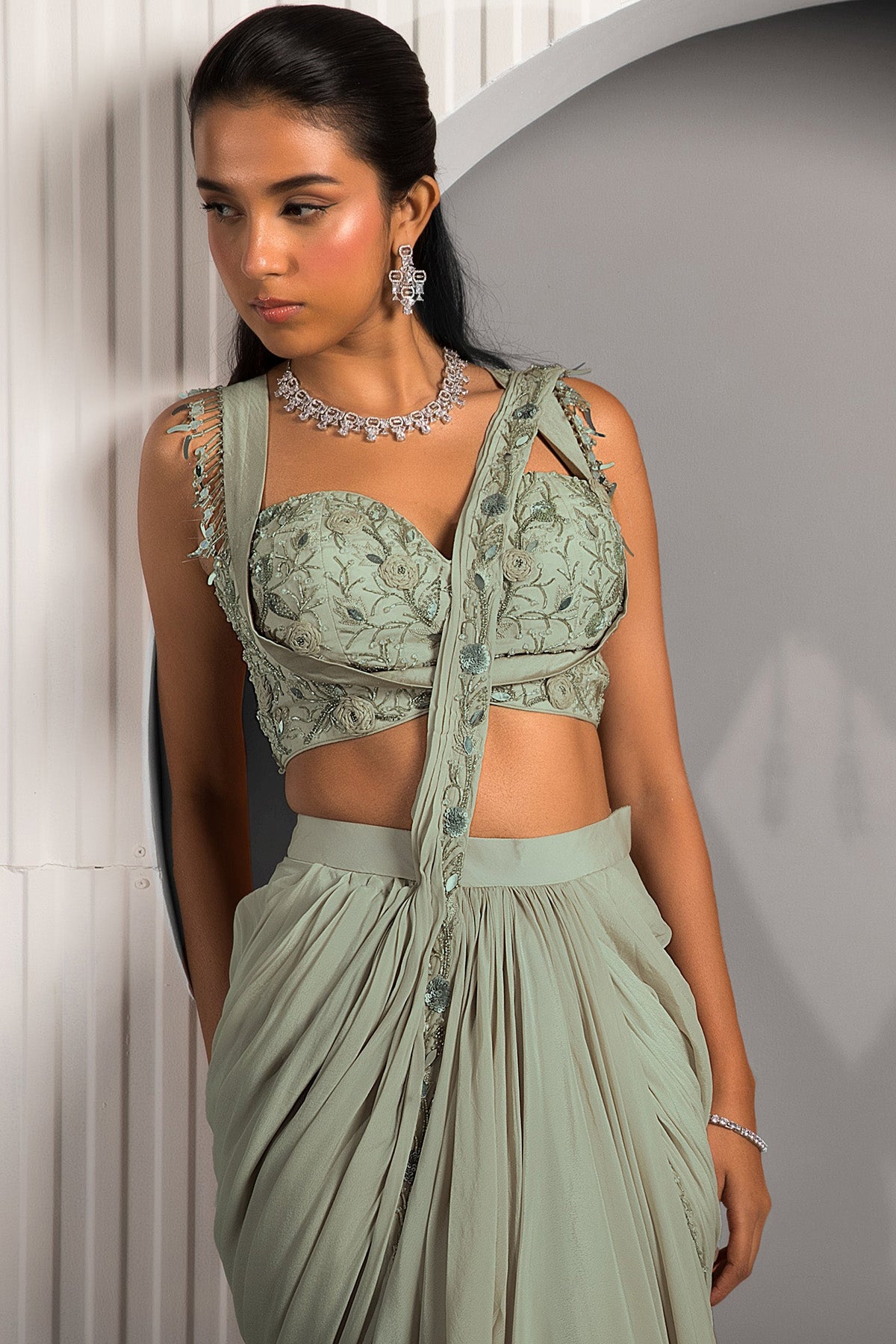 Light Olive Green Saree