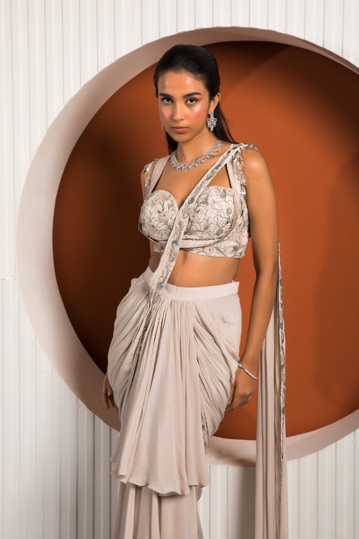 Pink Gray Saree