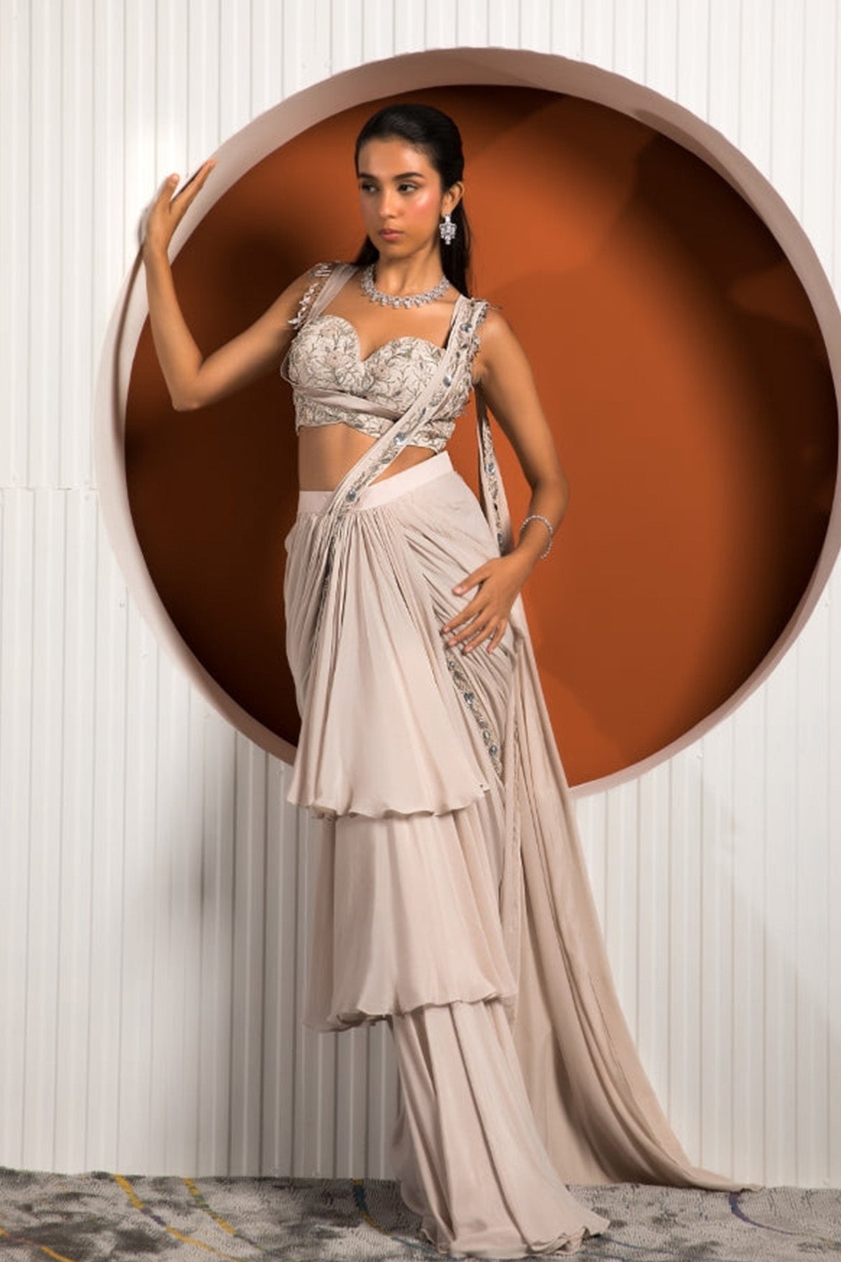 Pink Gray Saree